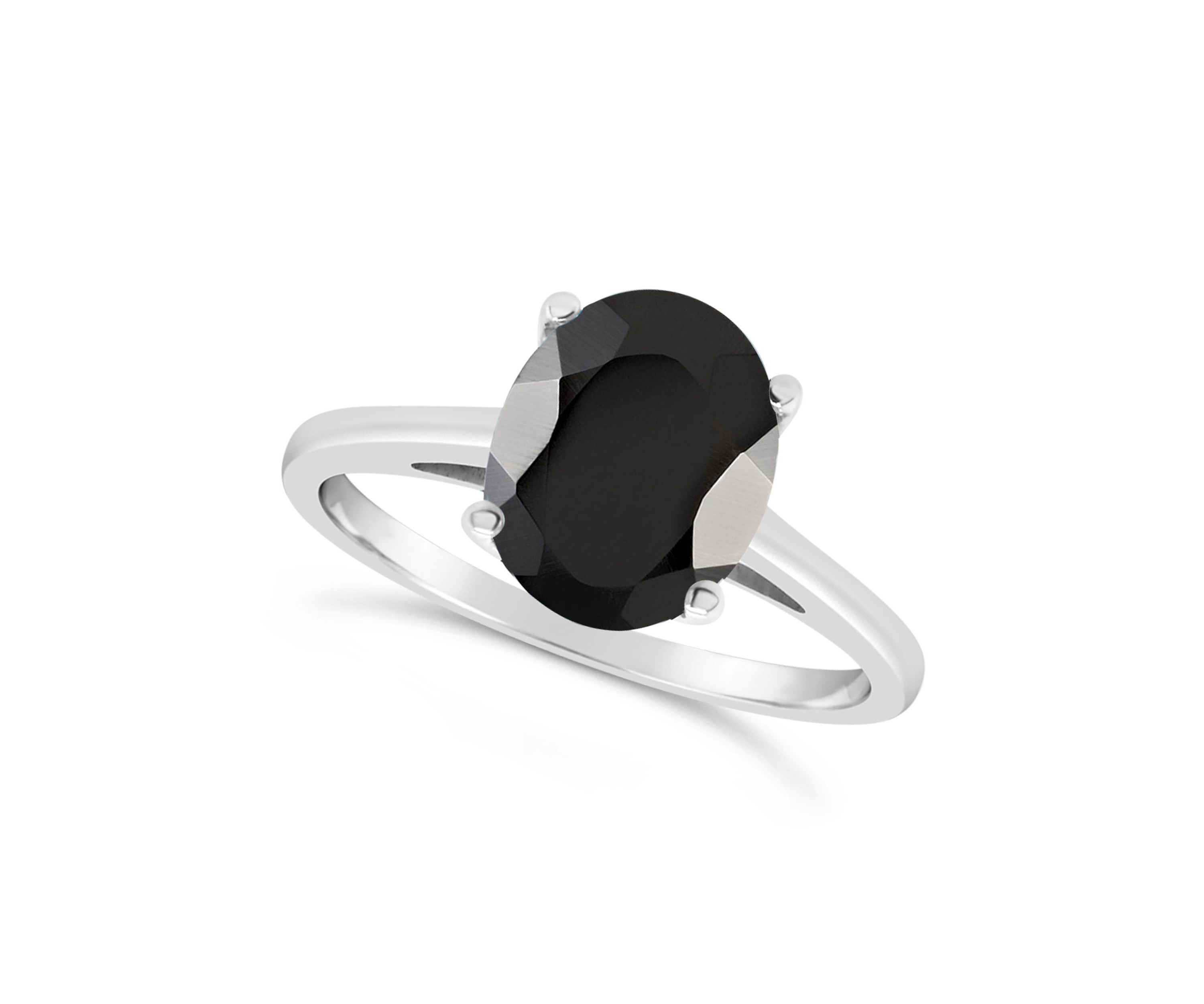 Sterling Silver 10x8mm Oval Black Agate Solitaire Ring