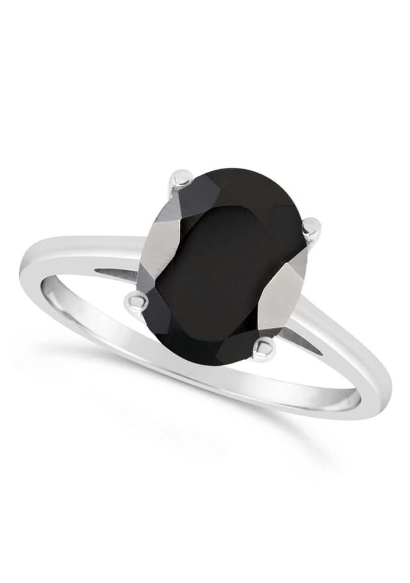 Sterling Silver 10x8mm Oval Black Agate Solitaire Ring