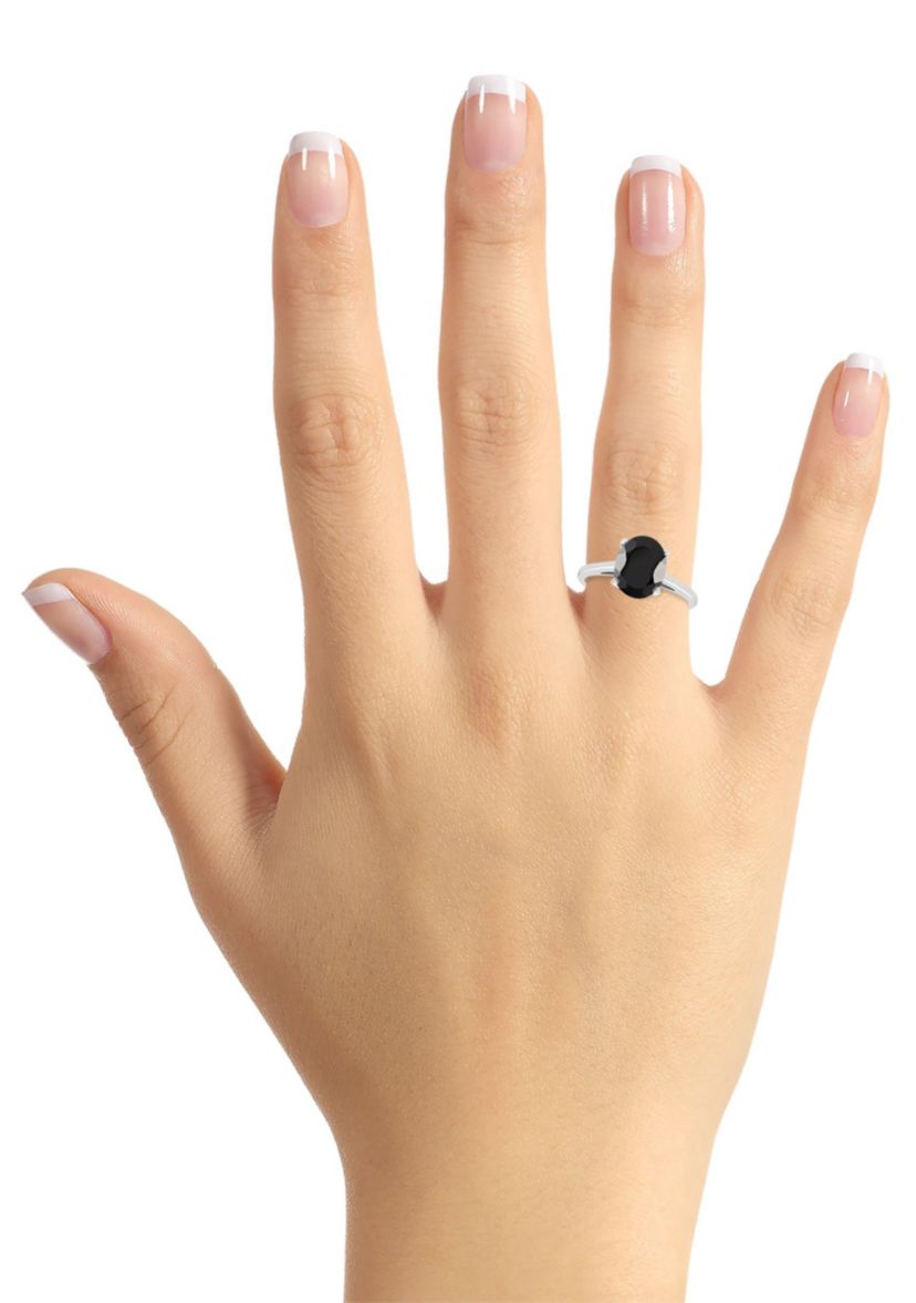 Sterling Silver 10x8mm Oval Black Agate Solitaire Ring