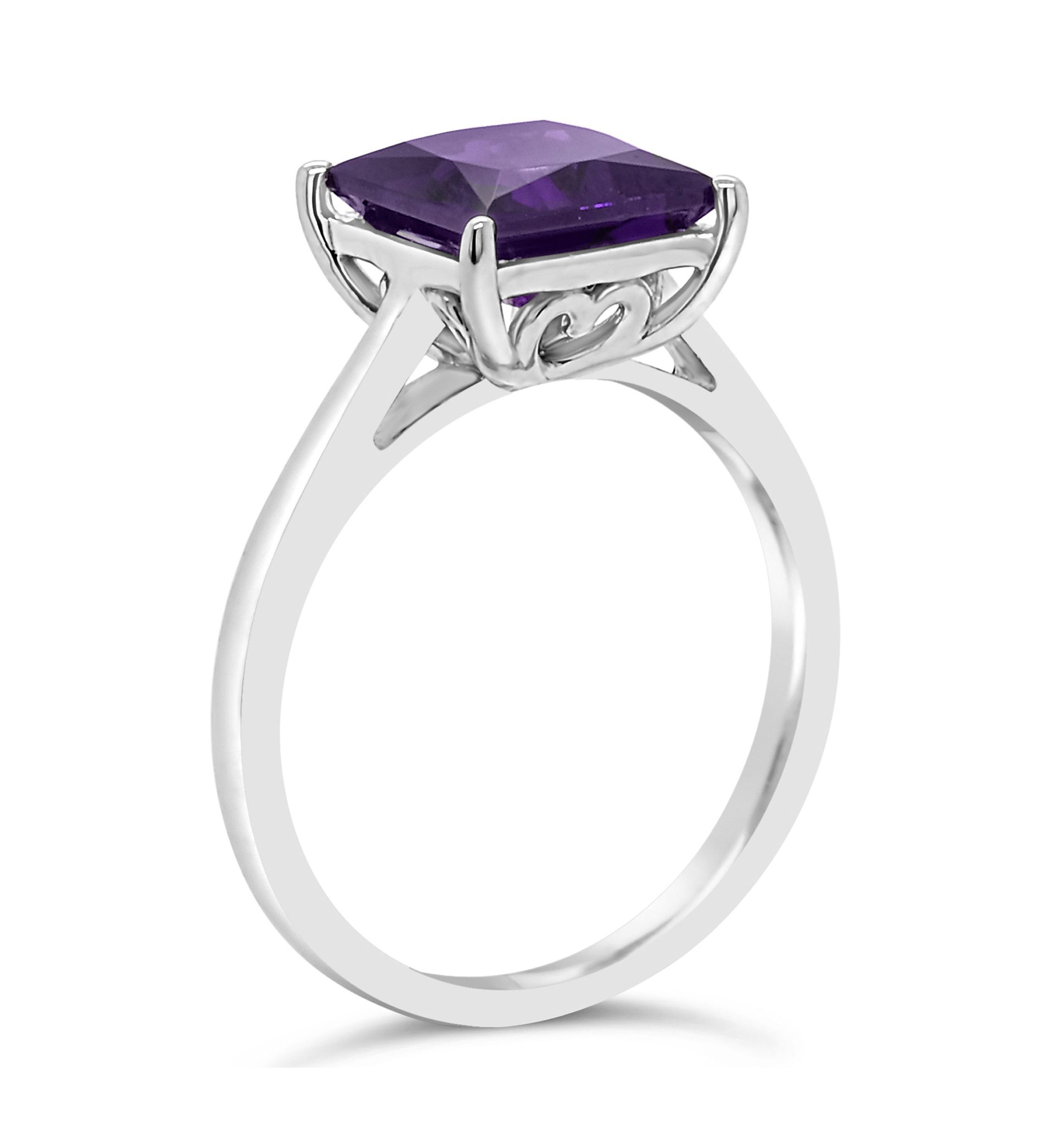Sterling Silver 8mm Princess Cut Amethyst Solitaire Ring