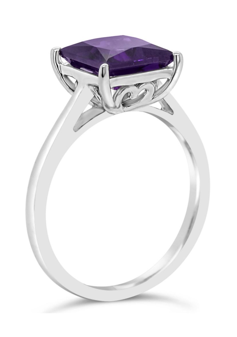 Sterling Silver 8mm Princess Cut Amethyst Solitaire Ring