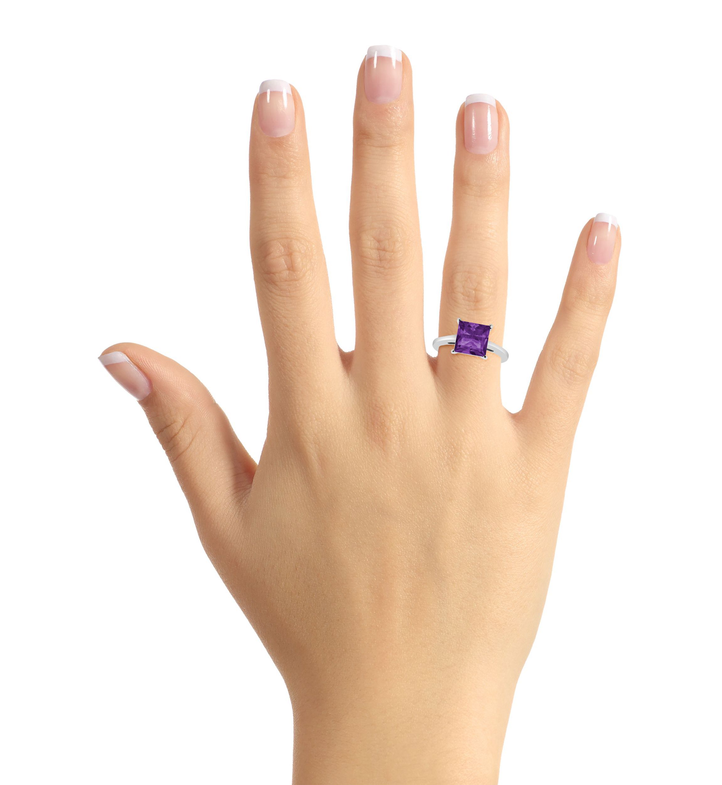 Sterling Silver 8mm Princess Cut Amethyst Solitaire Ring