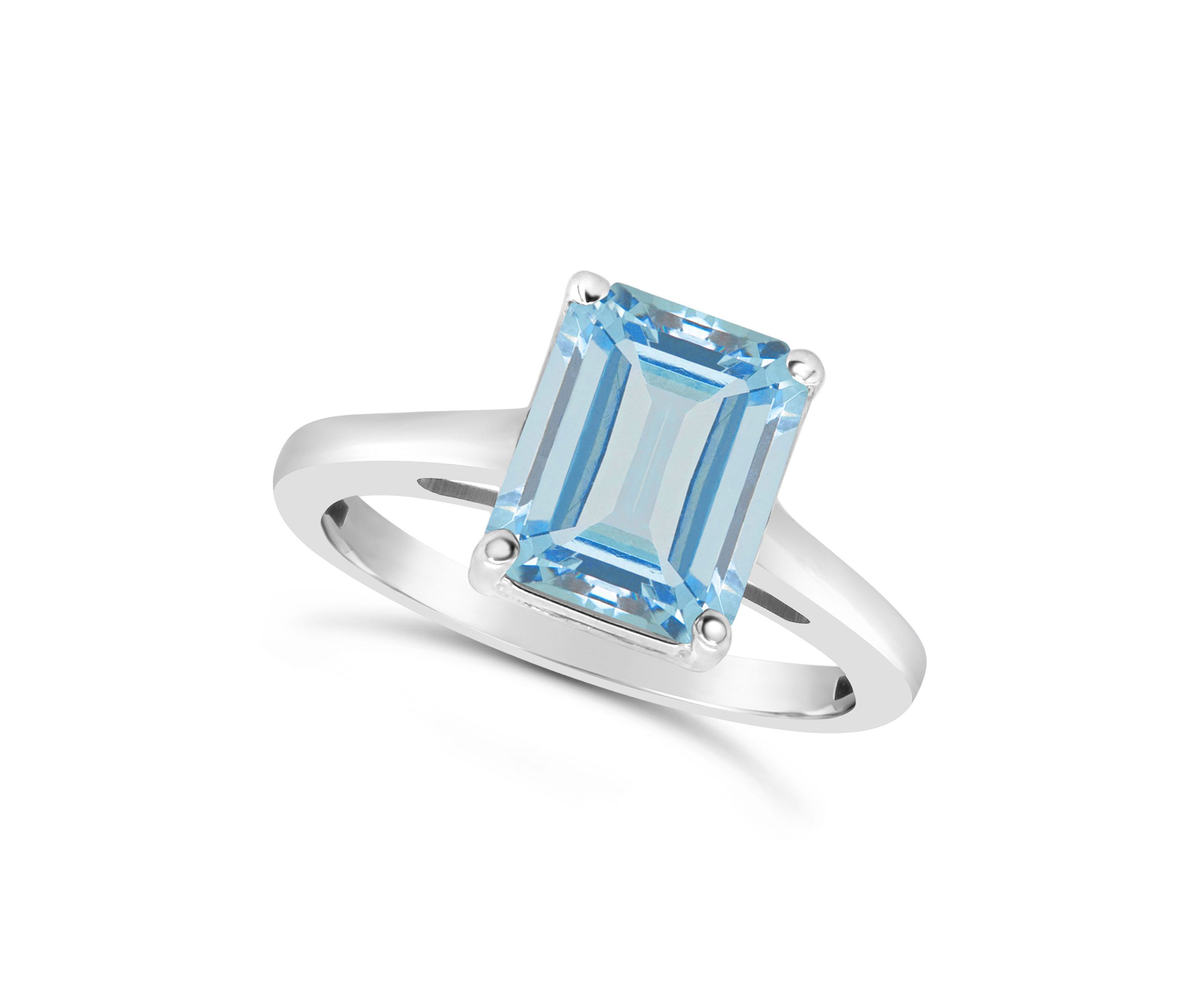 Sterling Silver 10x8mm Emerald Cut Sky Blue Topaz Solitaire Ring