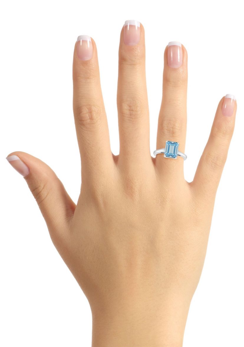 Sterling Silver 10x8mm Emerald Cut Sky Blue Topaz Solitaire Ring