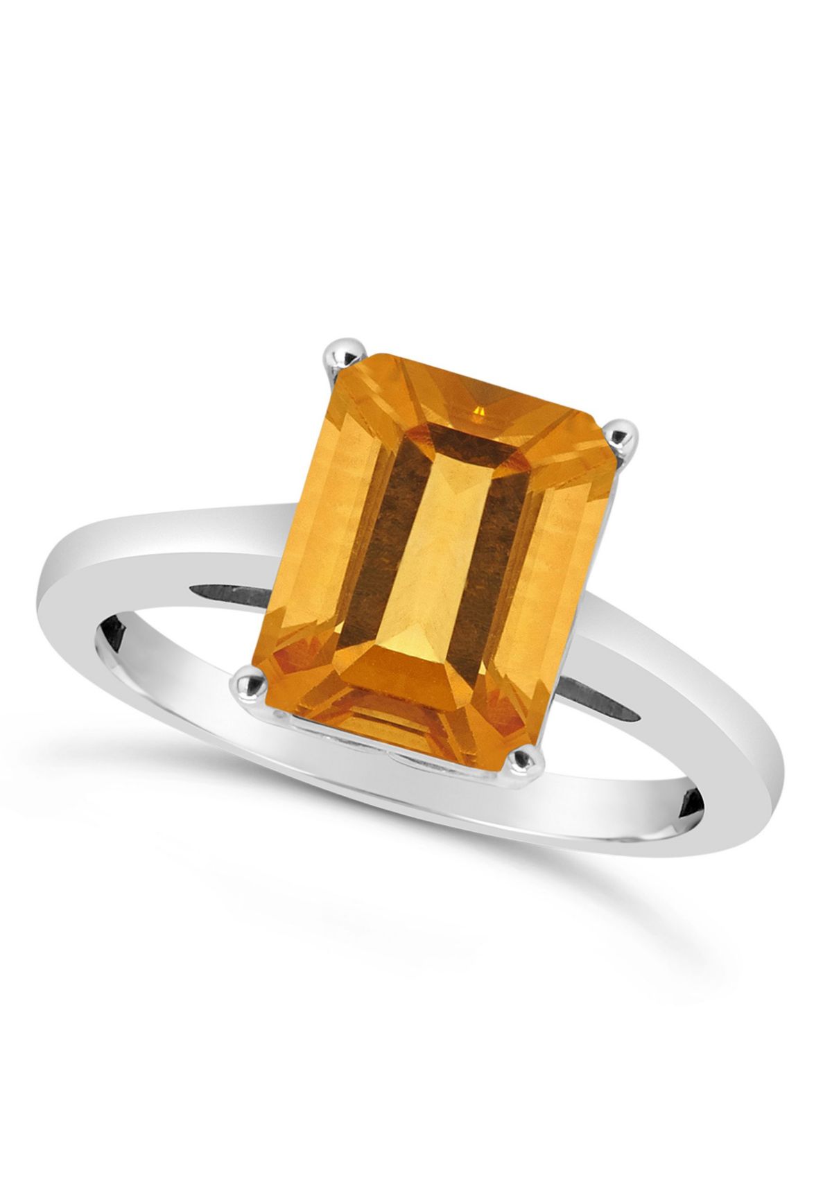 Sterling Silver 10x8mm Emerald Cut Citrine Solitaire Ring