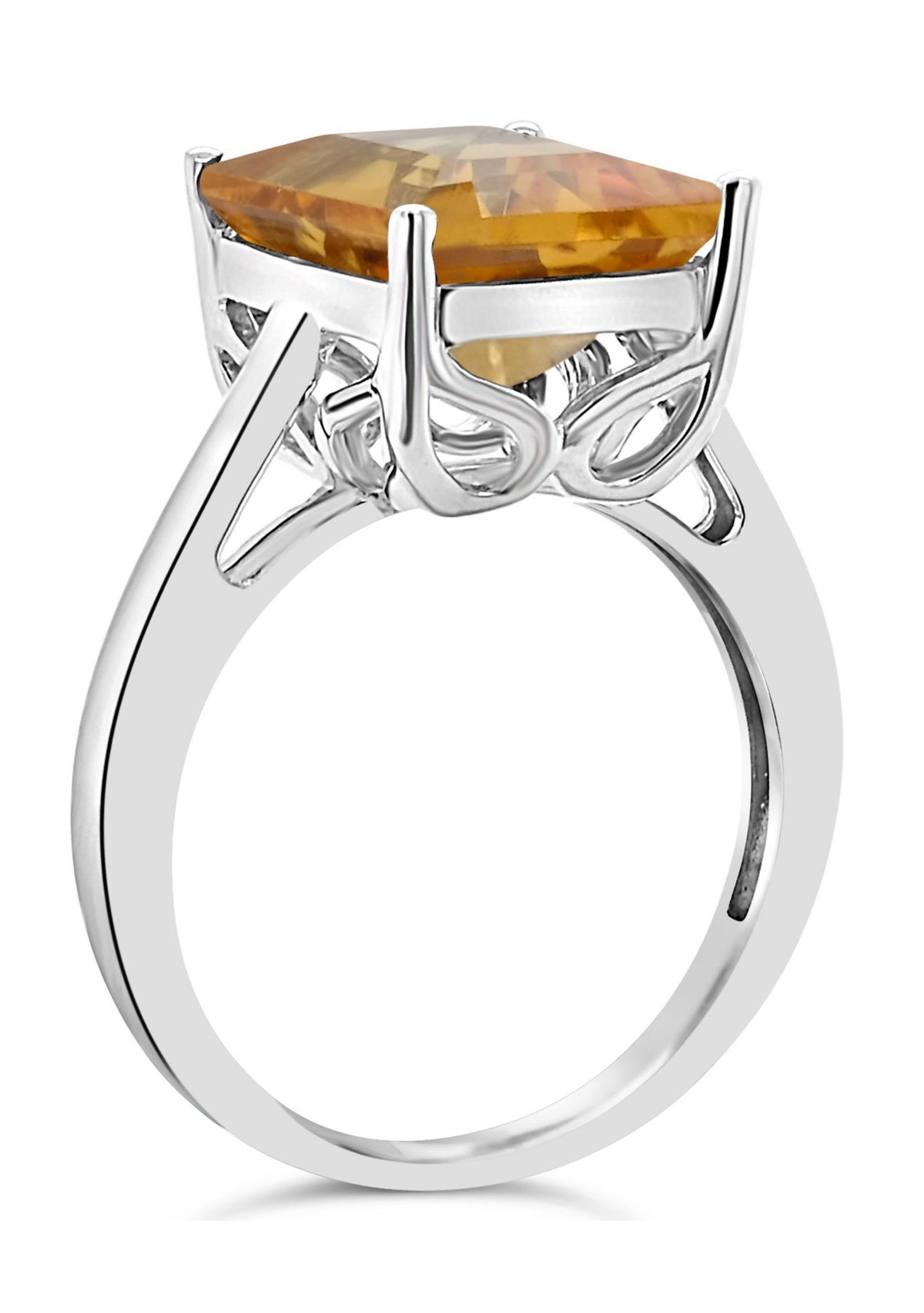 Sterling Silver 10x8mm Emerald Cut Citrine Solitaire Ring