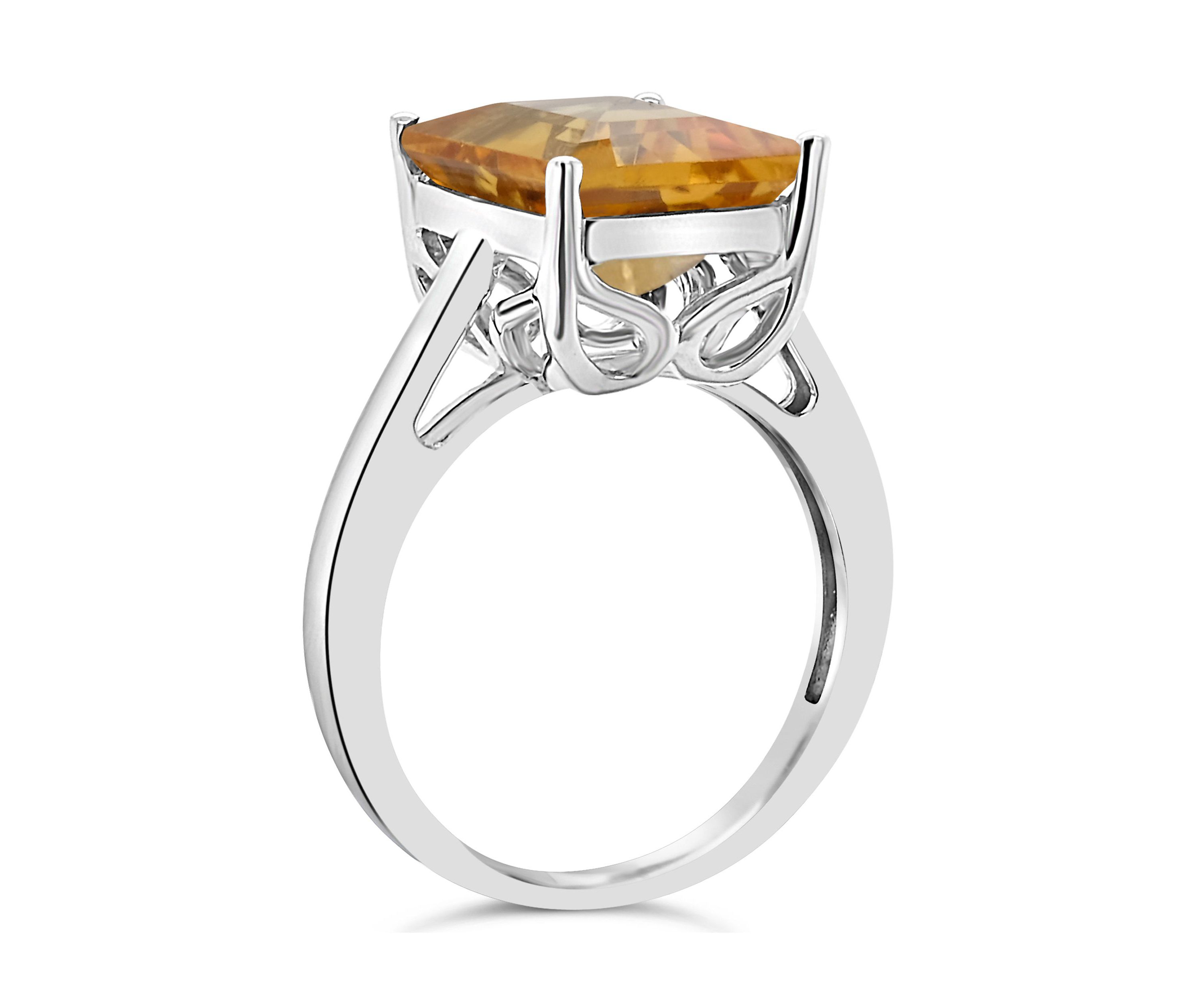 Sterling Silver 10x8mm Emerald Cut Citrine Solitaire Ring