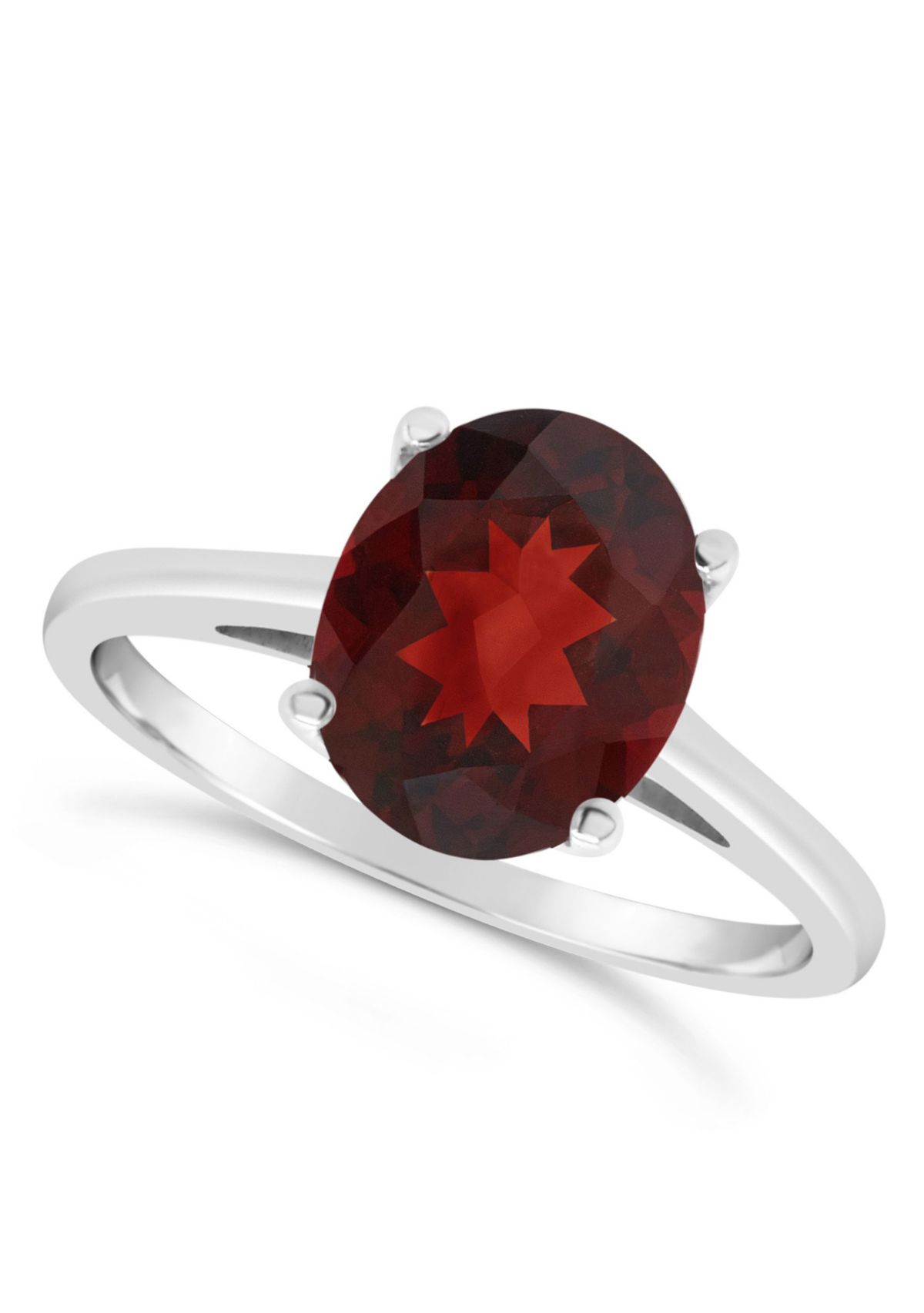 Sterling Silver 10x8mm Oval Garnet Solitaire Ring