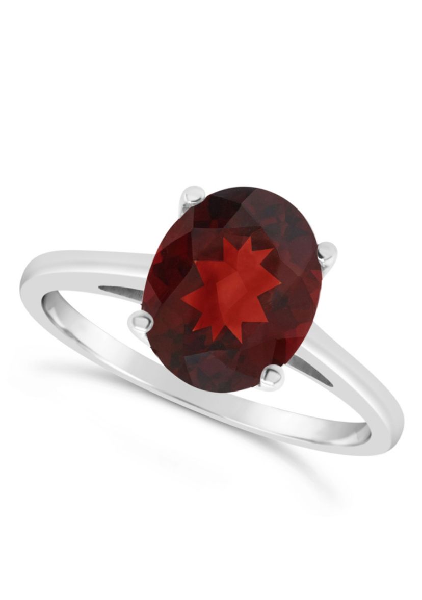 Sterling Silver 10x8mm Oval Garnet Solitaire Ring