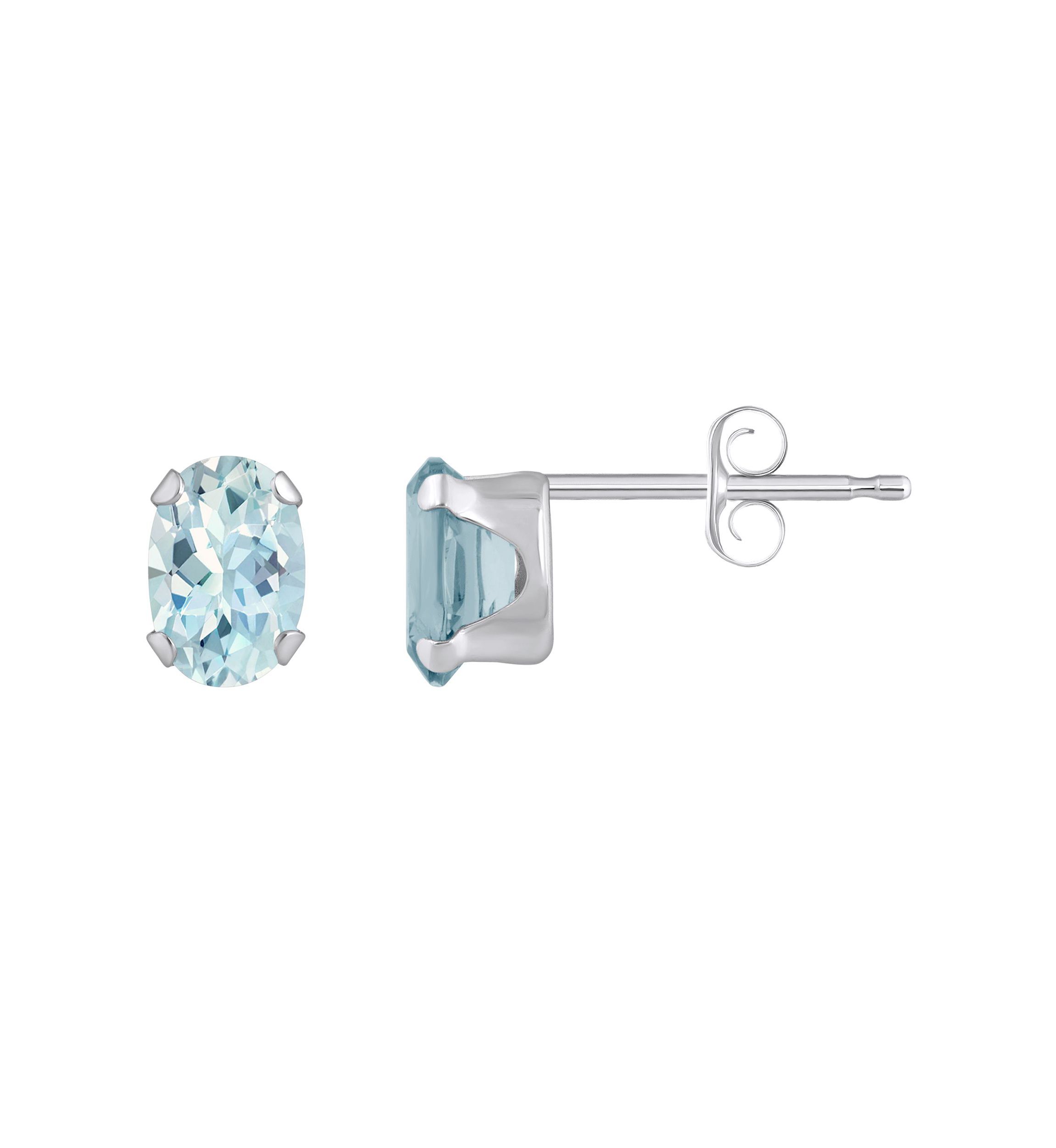 10K Gold 6x4mm Oval Aquamarine Stud Earrings