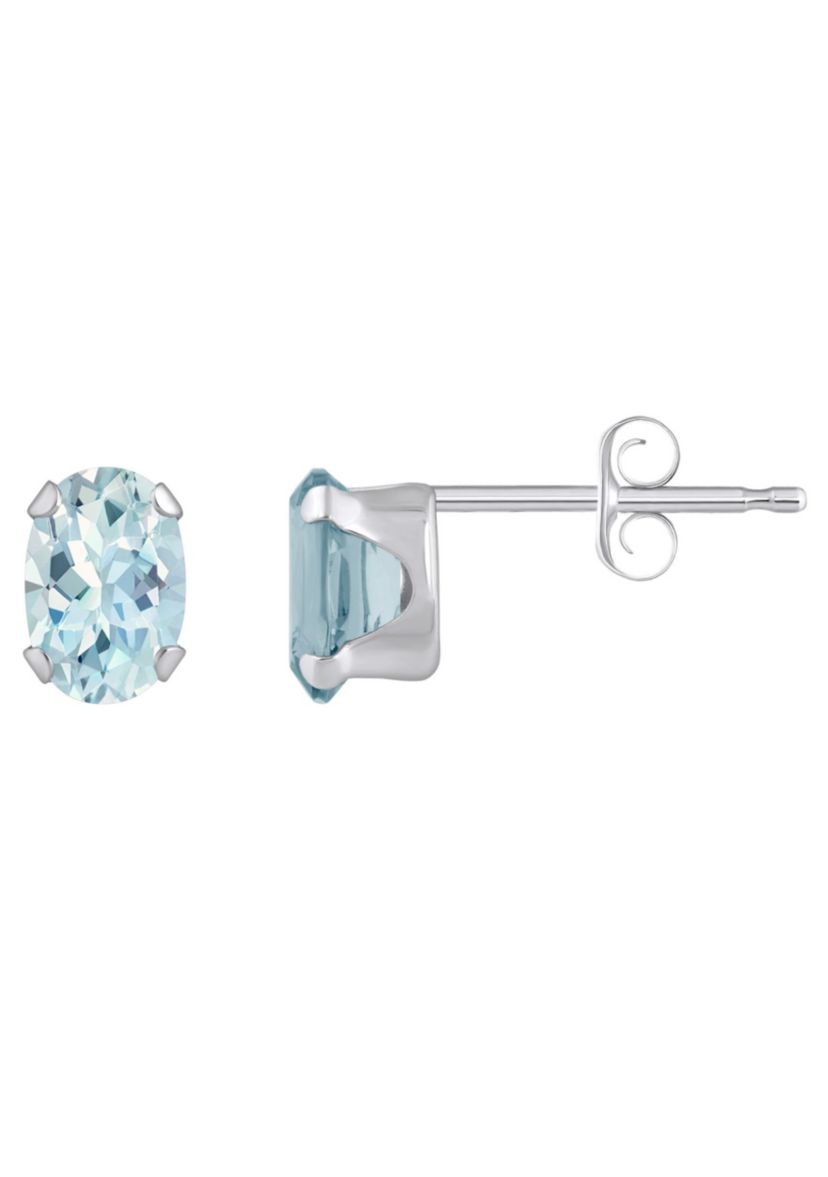 10K Gold 6x4mm Oval Aquamarine Stud Earrings