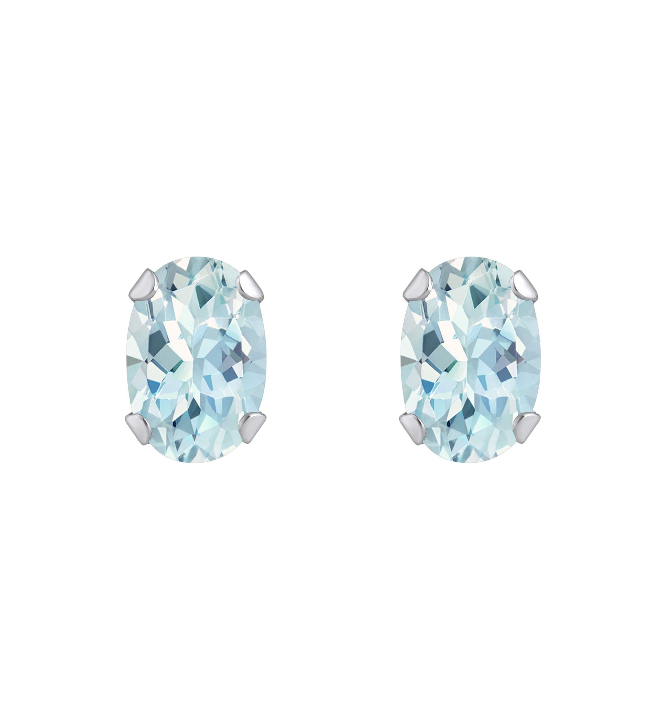 10K Gold 6x4mm Oval Aquamarine Stud Earrings