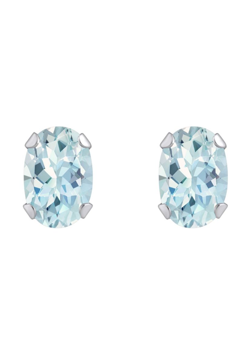 10K Gold 6x4mm Oval Aquamarine Stud Earrings