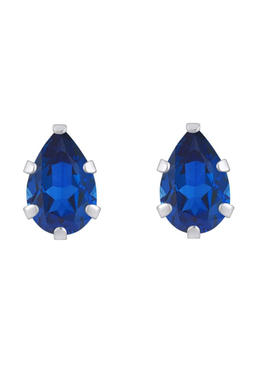 Lab Created 10K Gold 6x4mm Pear Shape Created Sapphire Stud Earrings