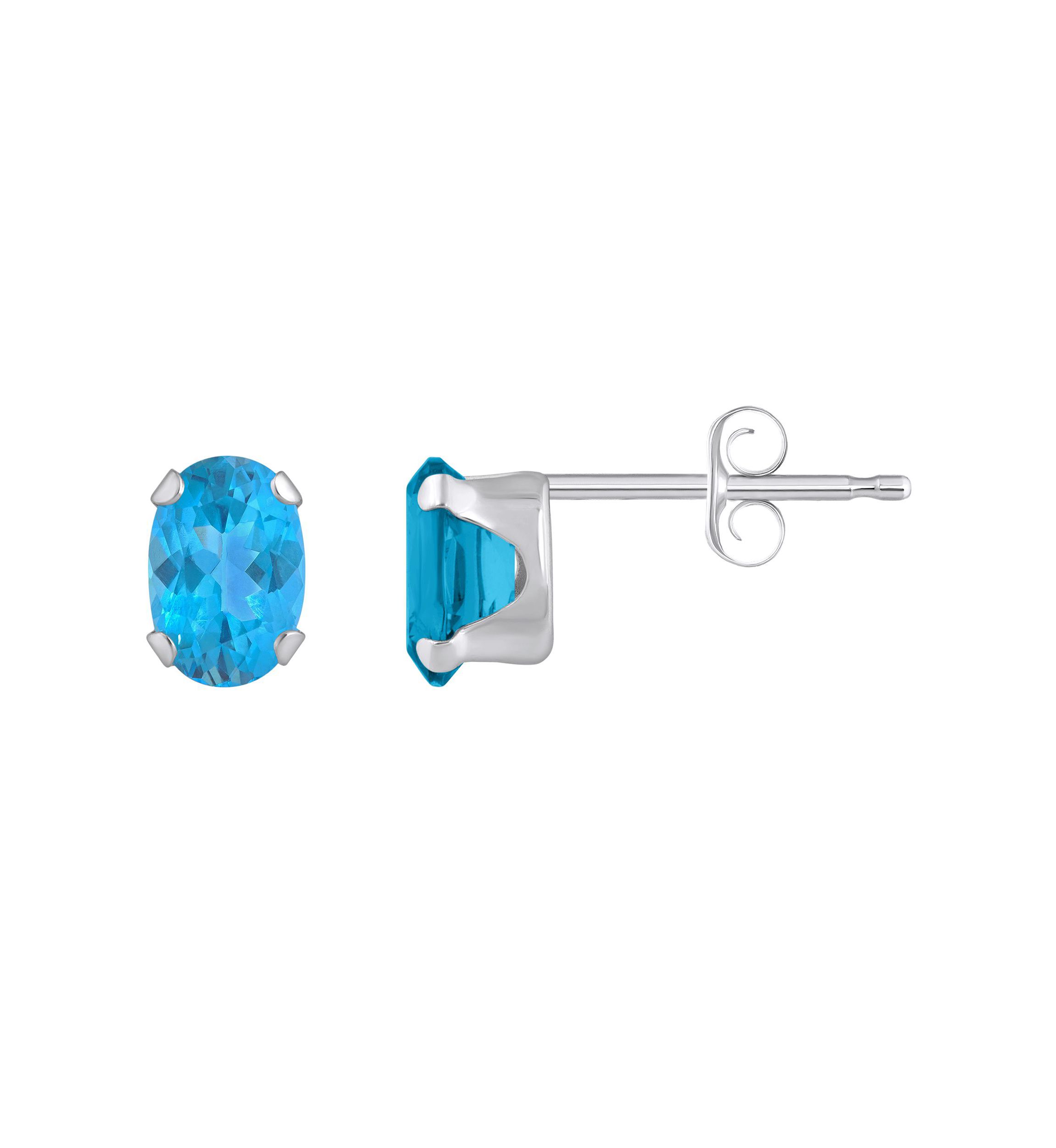 10K Gold 6x4mm Oval Blue Topaz Stud Earrings