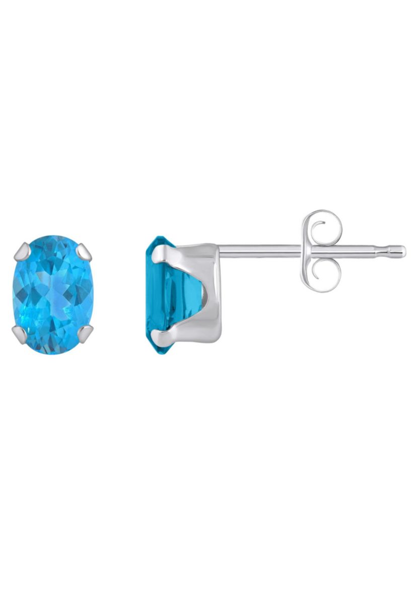 10K Gold 6x4mm Oval Blue Topaz Stud Earrings