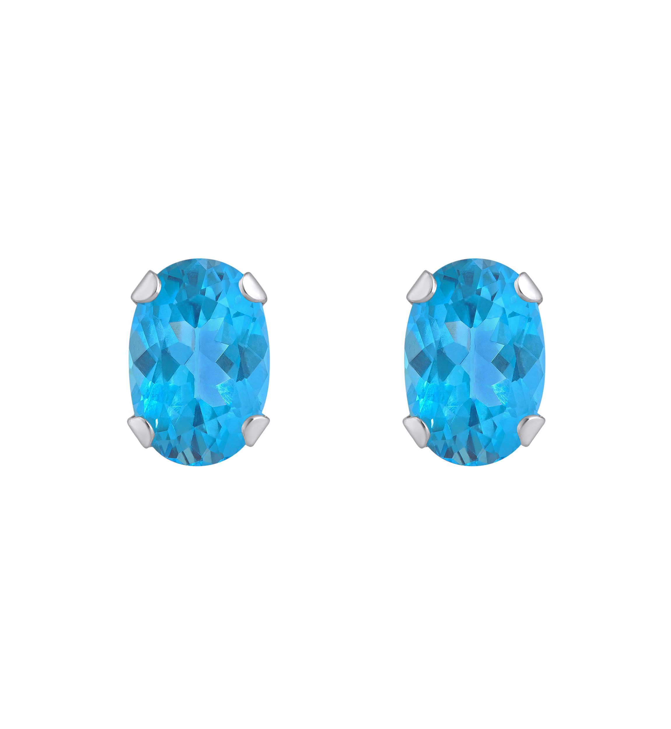 10K Gold 6x4mm Oval Blue Topaz Stud Earrings