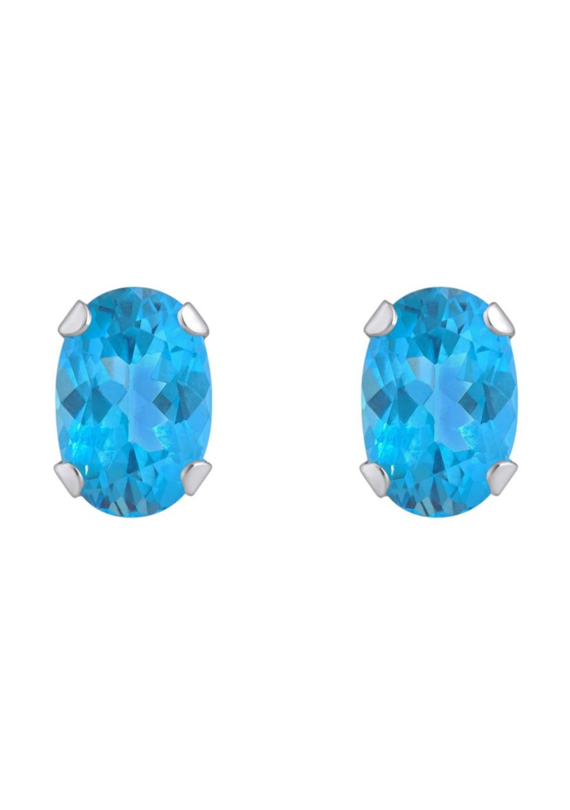 10K Gold 6x4mm Oval Blue Topaz Stud Earrings