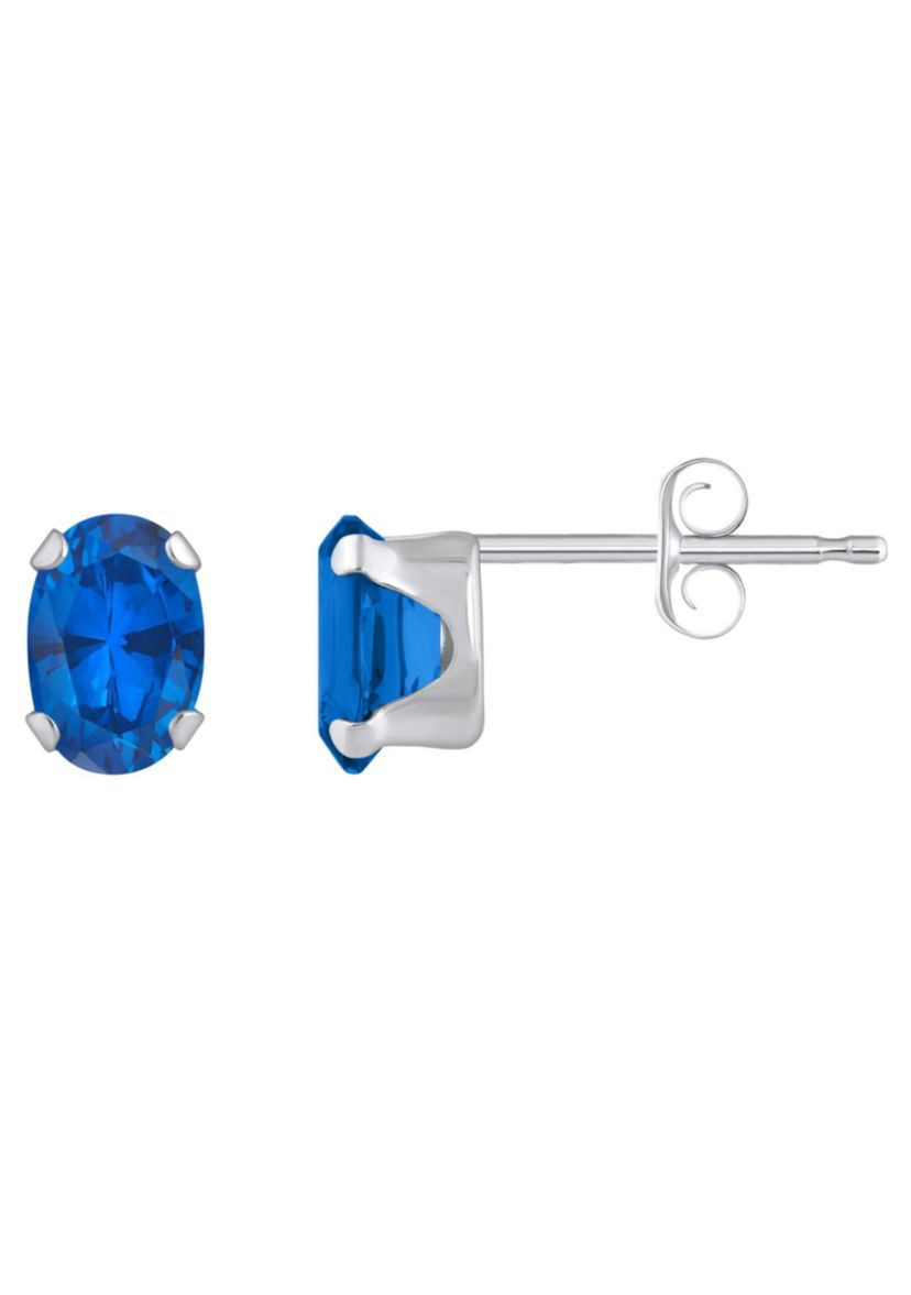 Lab Created 10K Gold 6x4mm Oval Created Sapphire Stud Earrings
