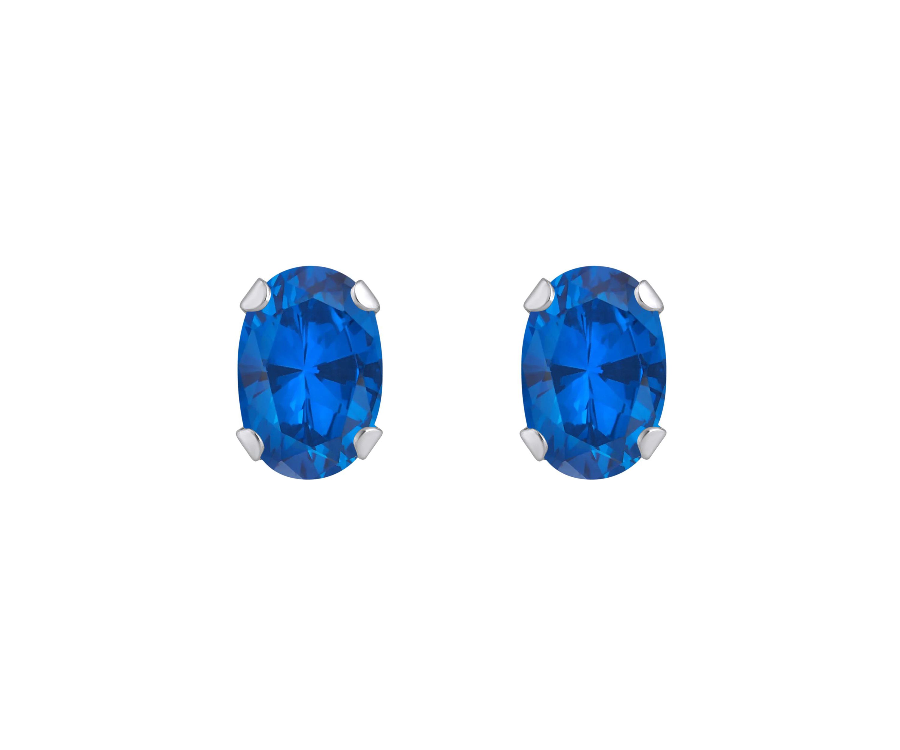 Lab Created 10K Gold 6x4mm Oval Created Sapphire Stud Earrings