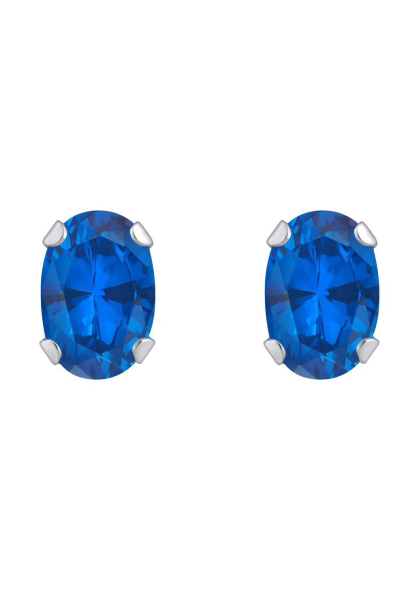 Lab Created 10K Gold 6x4mm Oval Created Sapphire Stud Earrings