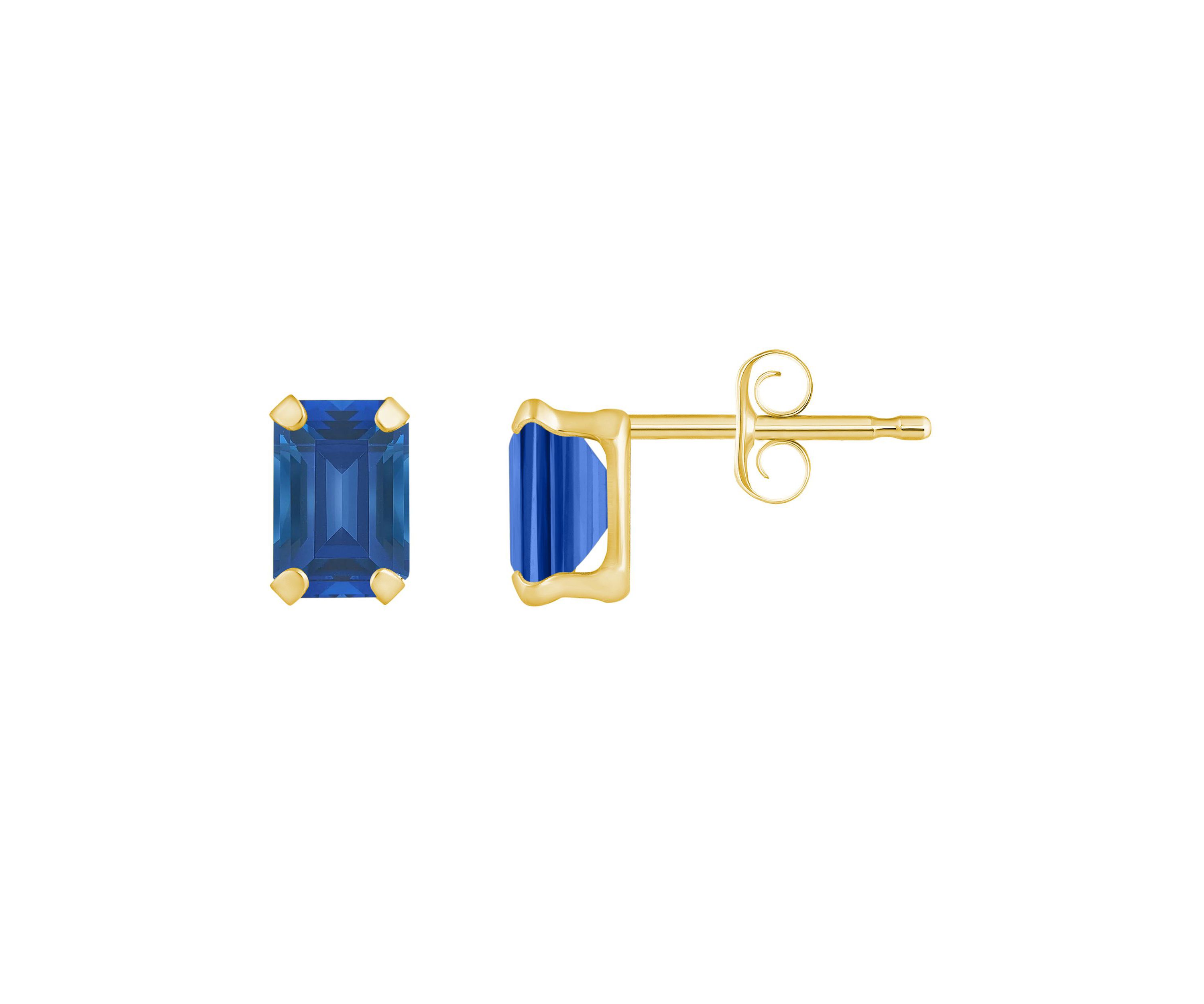 Lab Created 10K Gold 6x4mm Emerald Cut Created Sapphire Stud Earrings