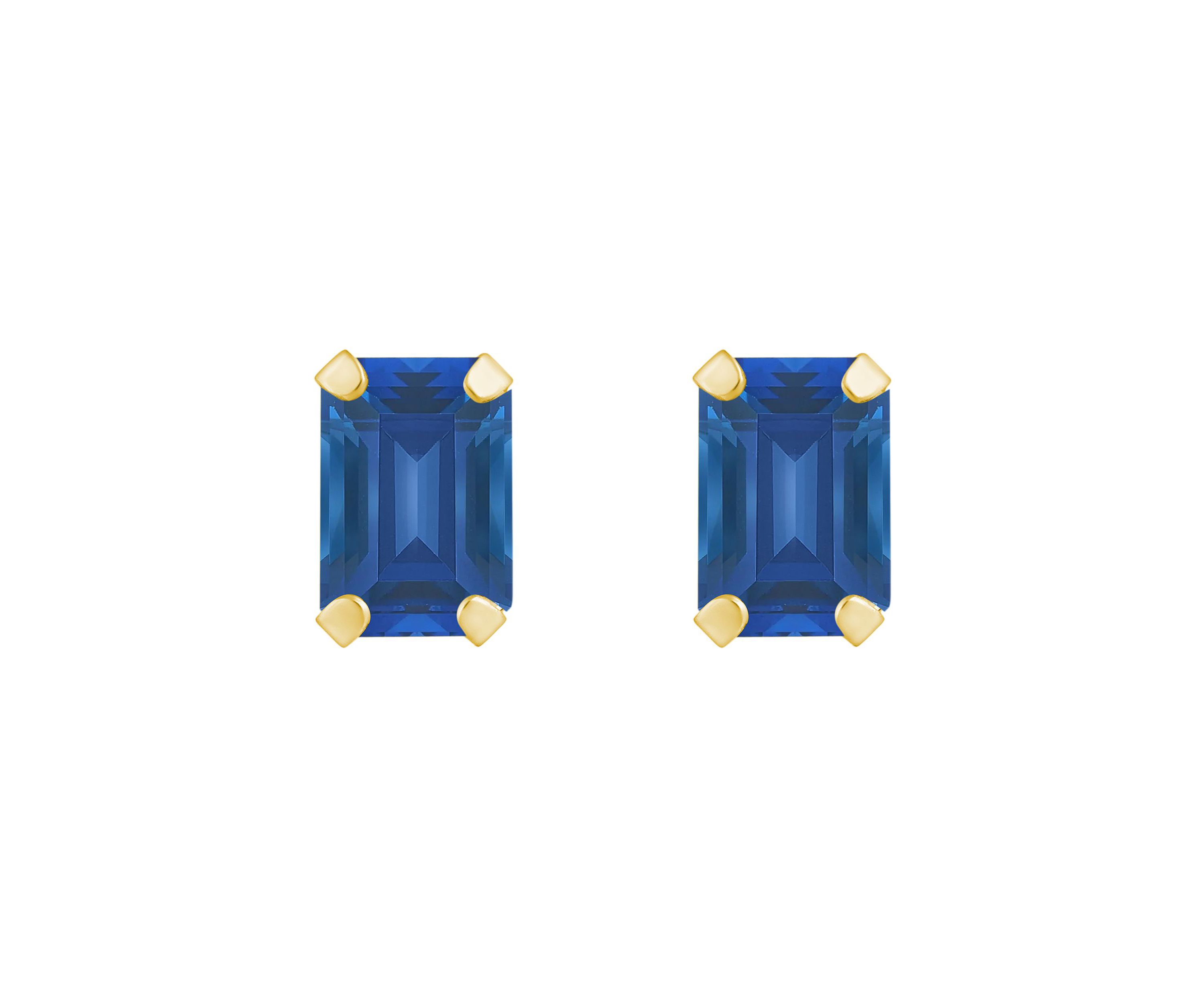 Lab Created 10K Gold 6x4mm Emerald Cut Created Sapphire Stud Earrings