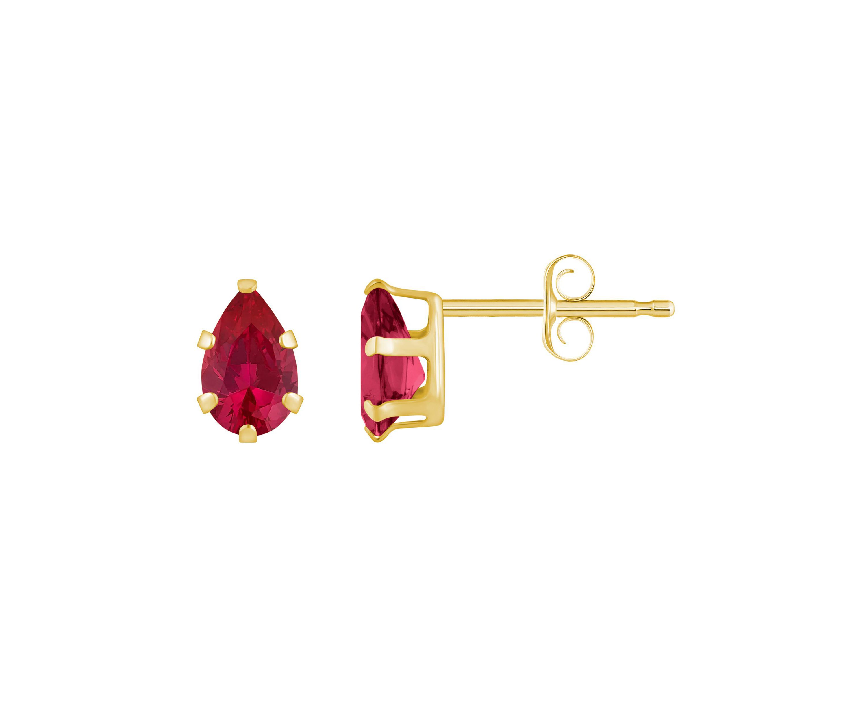 Lab Created 10K Gold 6x4mm Pear Shape Created Ruby Stud Earrings