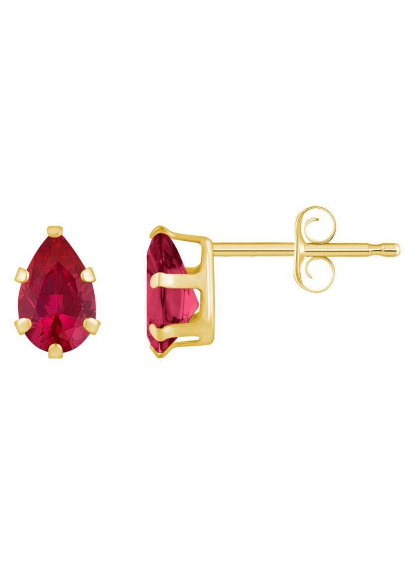 Lab Created 10K Gold 6x4mm Pear Shape Created Ruby Stud Earrings