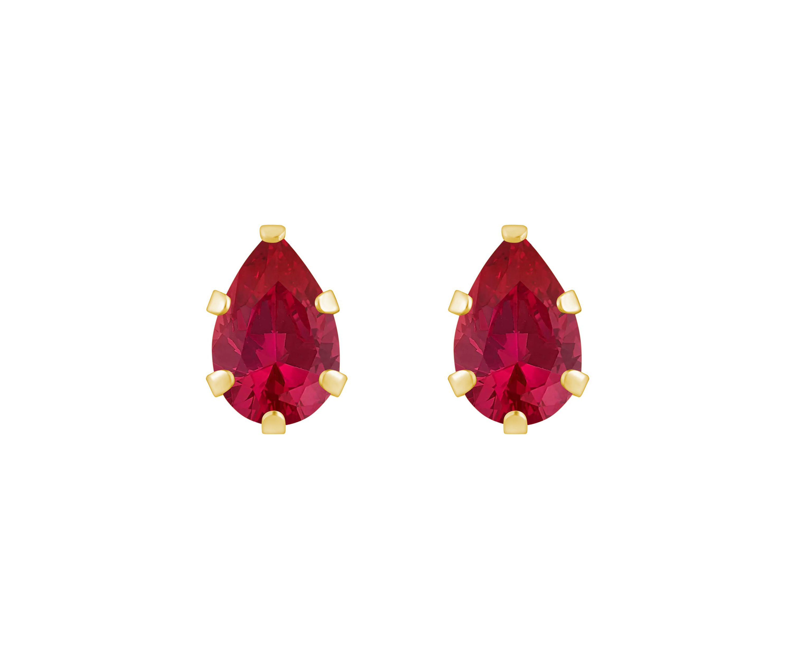 Lab Created 10K Gold 6x4mm Pear Shape Created Ruby Stud Earrings