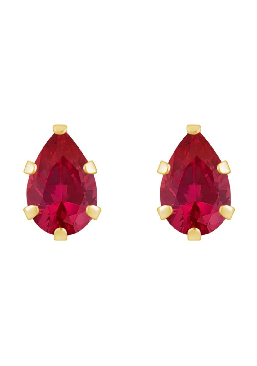 Lab Created 10K Gold 6x4mm Pear Shape Created Ruby Stud Earrings