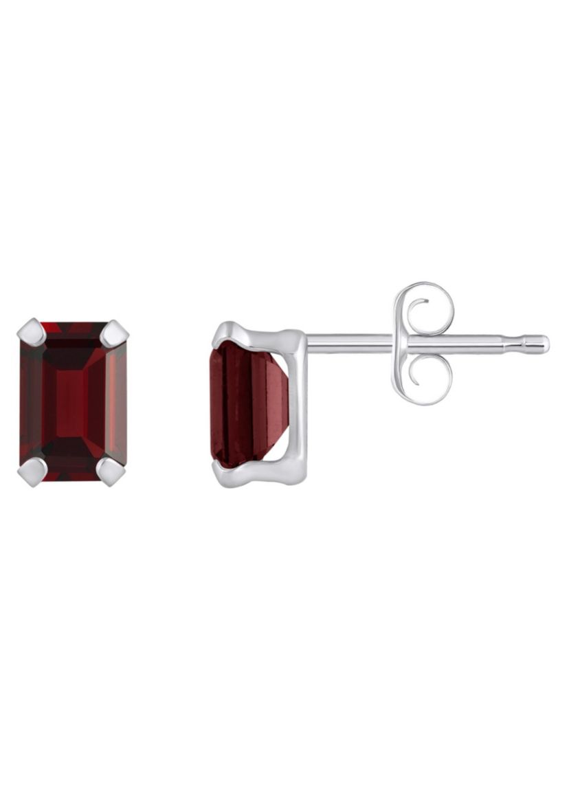 10K Gold 6x4mm Emerald Cut Garnet Stud Earrings