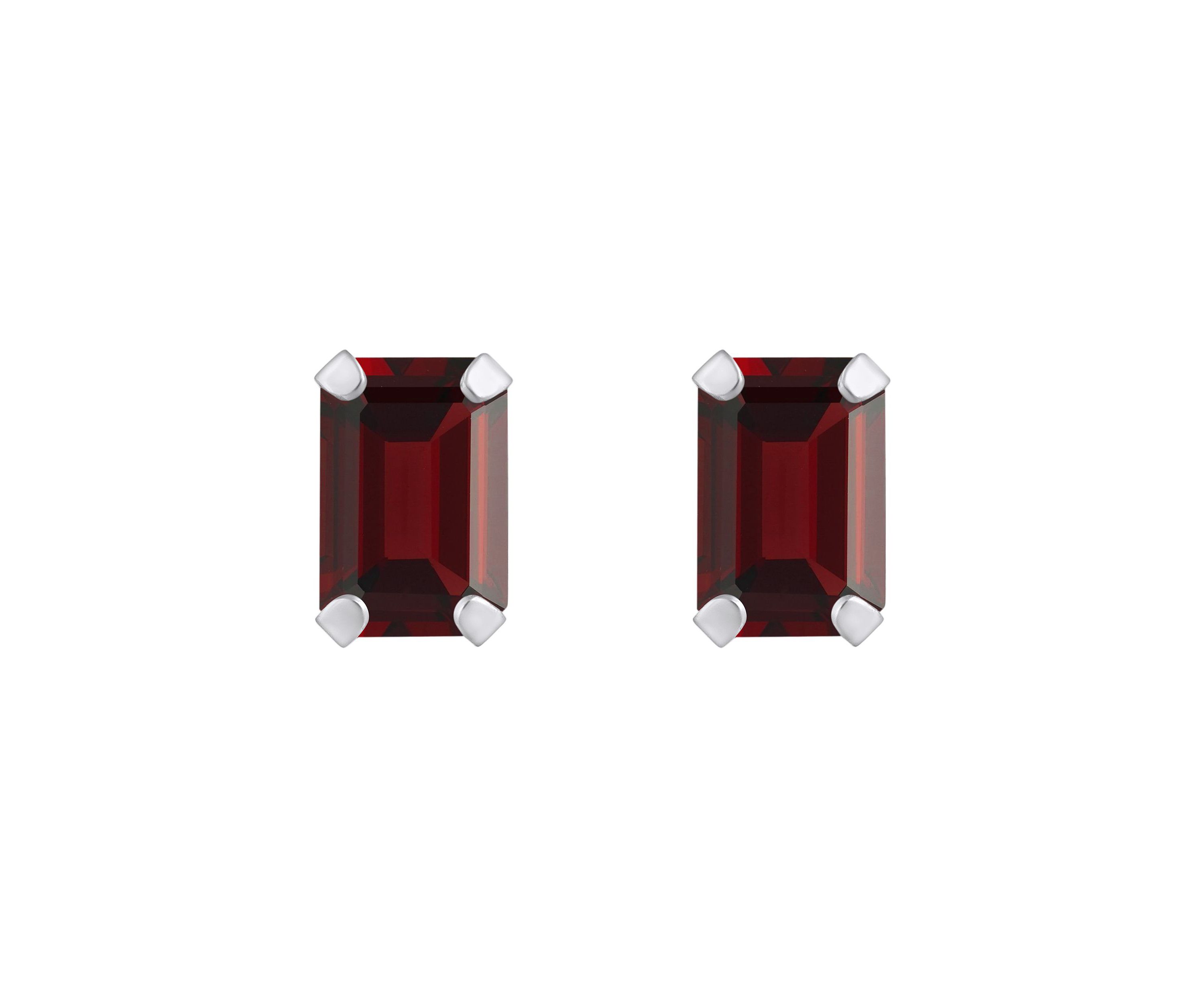 10K Gold 6x4mm Emerald Cut Garnet Stud Earrings