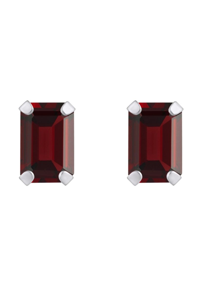 10K Gold 6x4mm Emerald Cut Garnet Stud Earrings