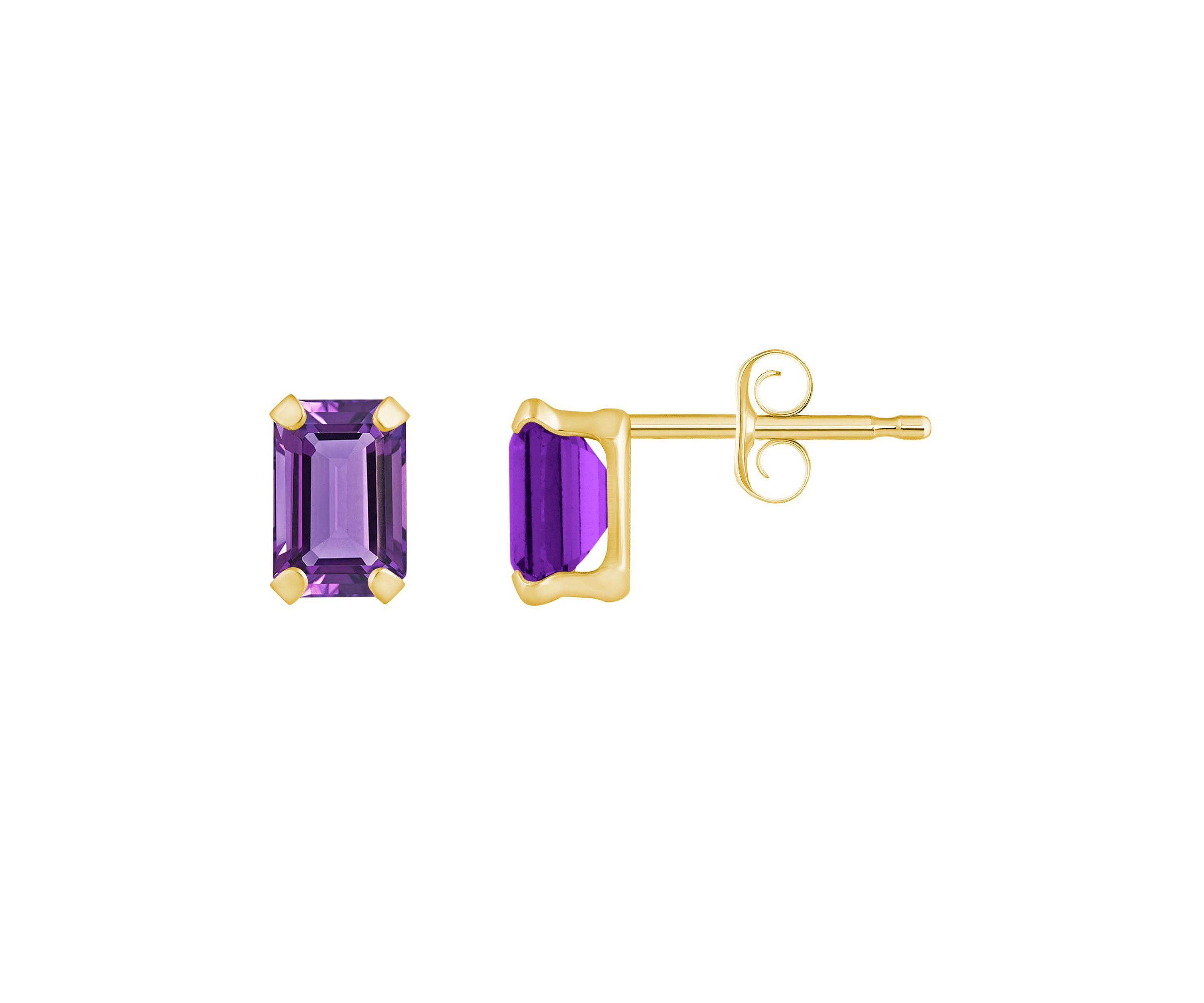 10K Gold 6x4mm Emerald Cut Amethyst Stud Earrings