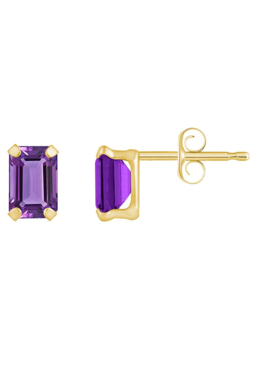 10K Gold 6x4mm Emerald Cut Amethyst Stud Earrings