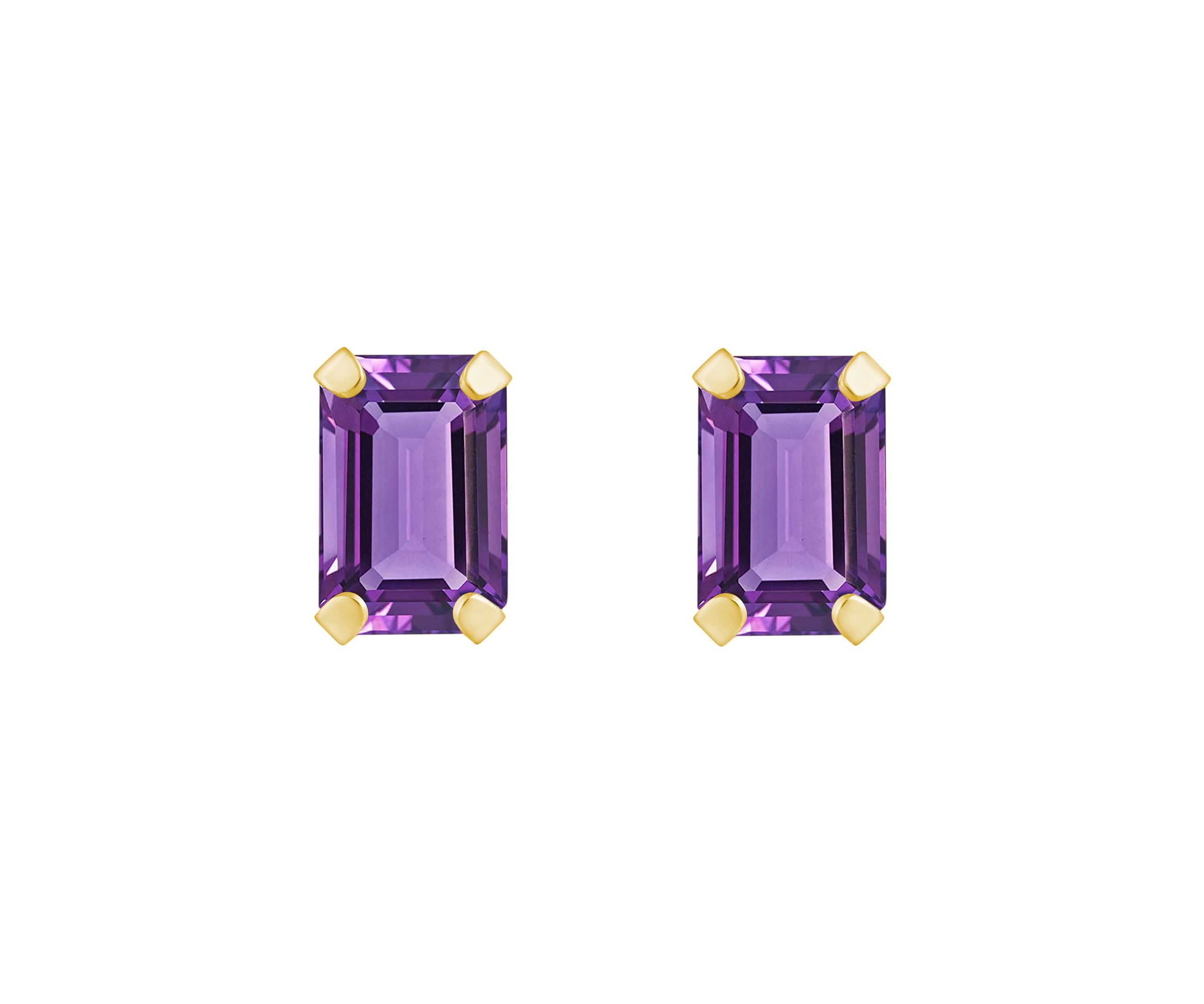 10K Gold 6x4mm Emerald Cut Amethyst Stud Earrings