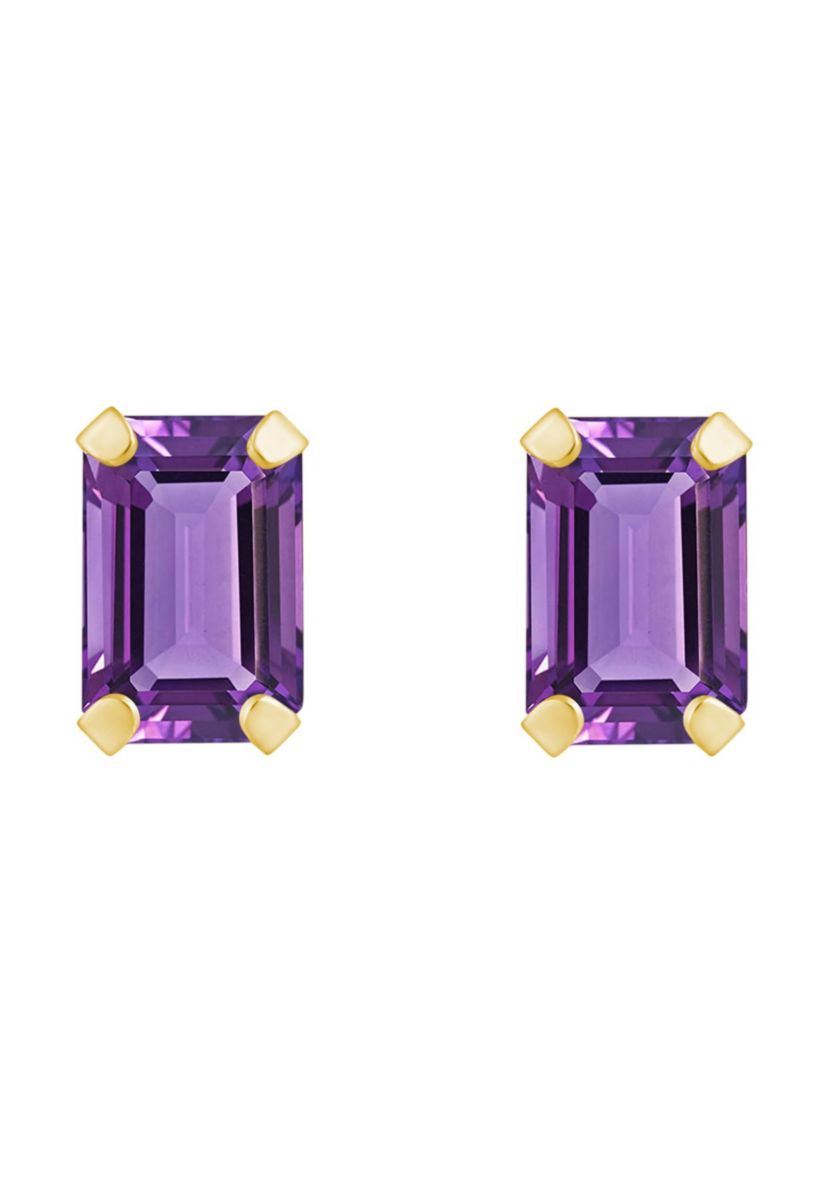 10K Gold 6x4mm Emerald Cut Amethyst Stud Earrings