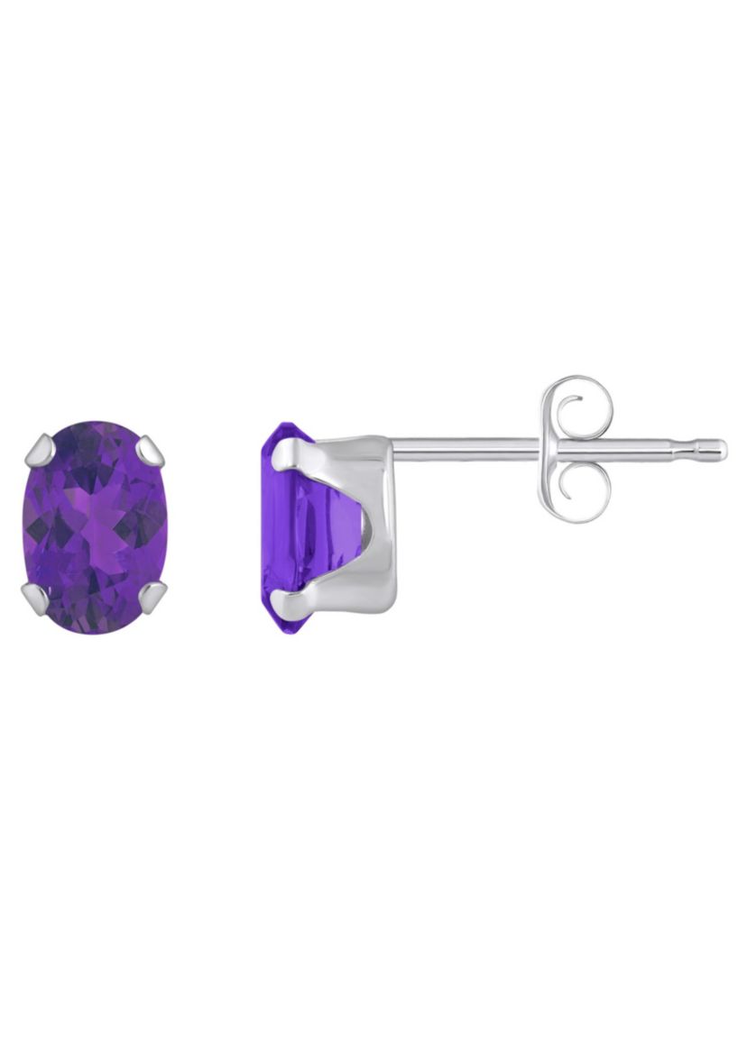 10K Gold 6x4mm Oval Amethyst Stud Earrings