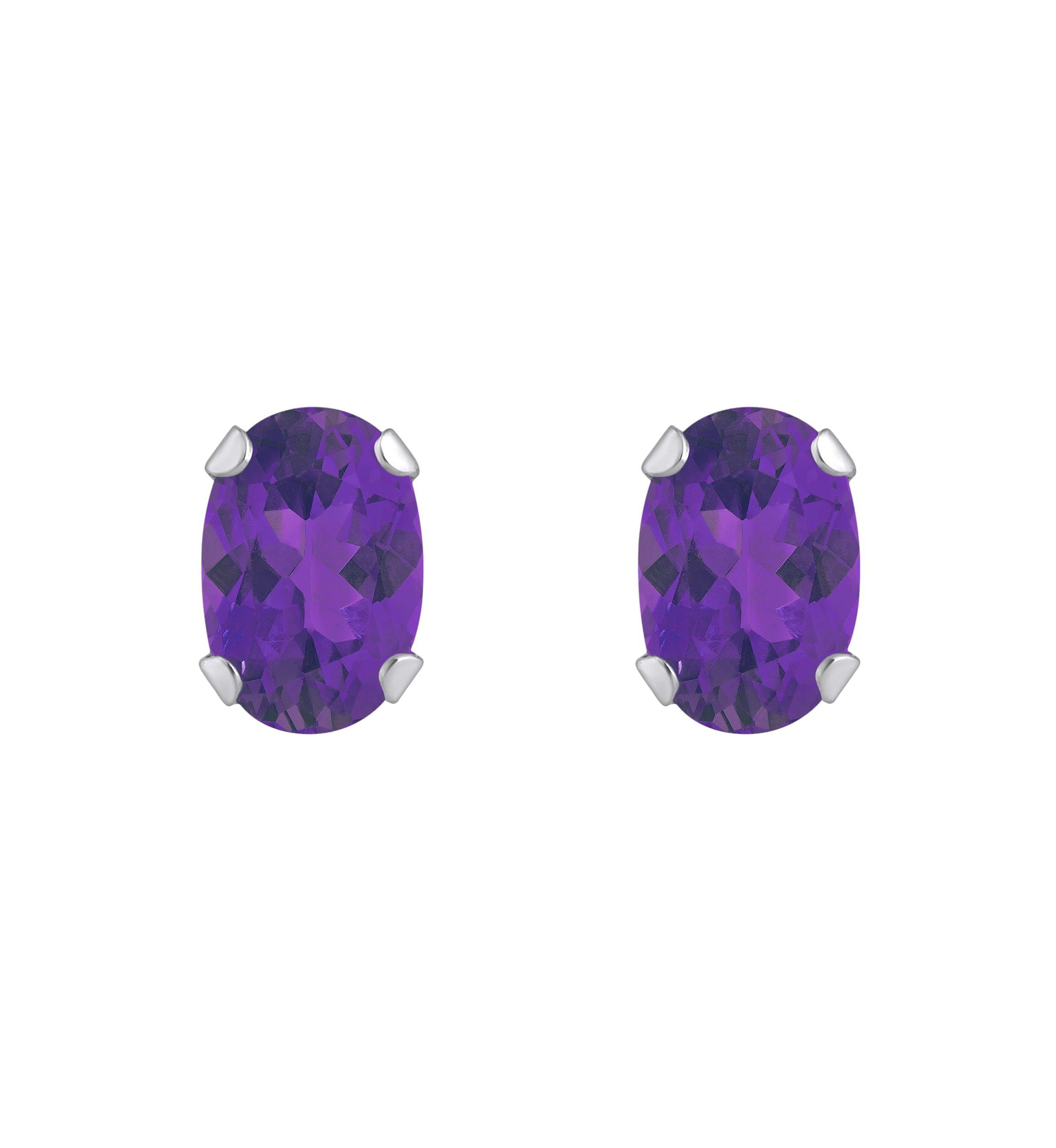 10K Gold 6x4mm Oval Amethyst Stud Earrings