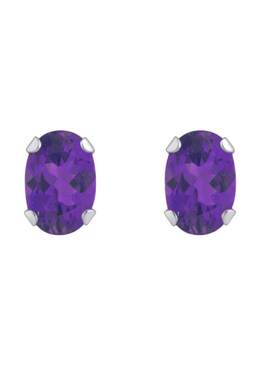 10K Gold 6x4mm Oval Amethyst Stud Earrings