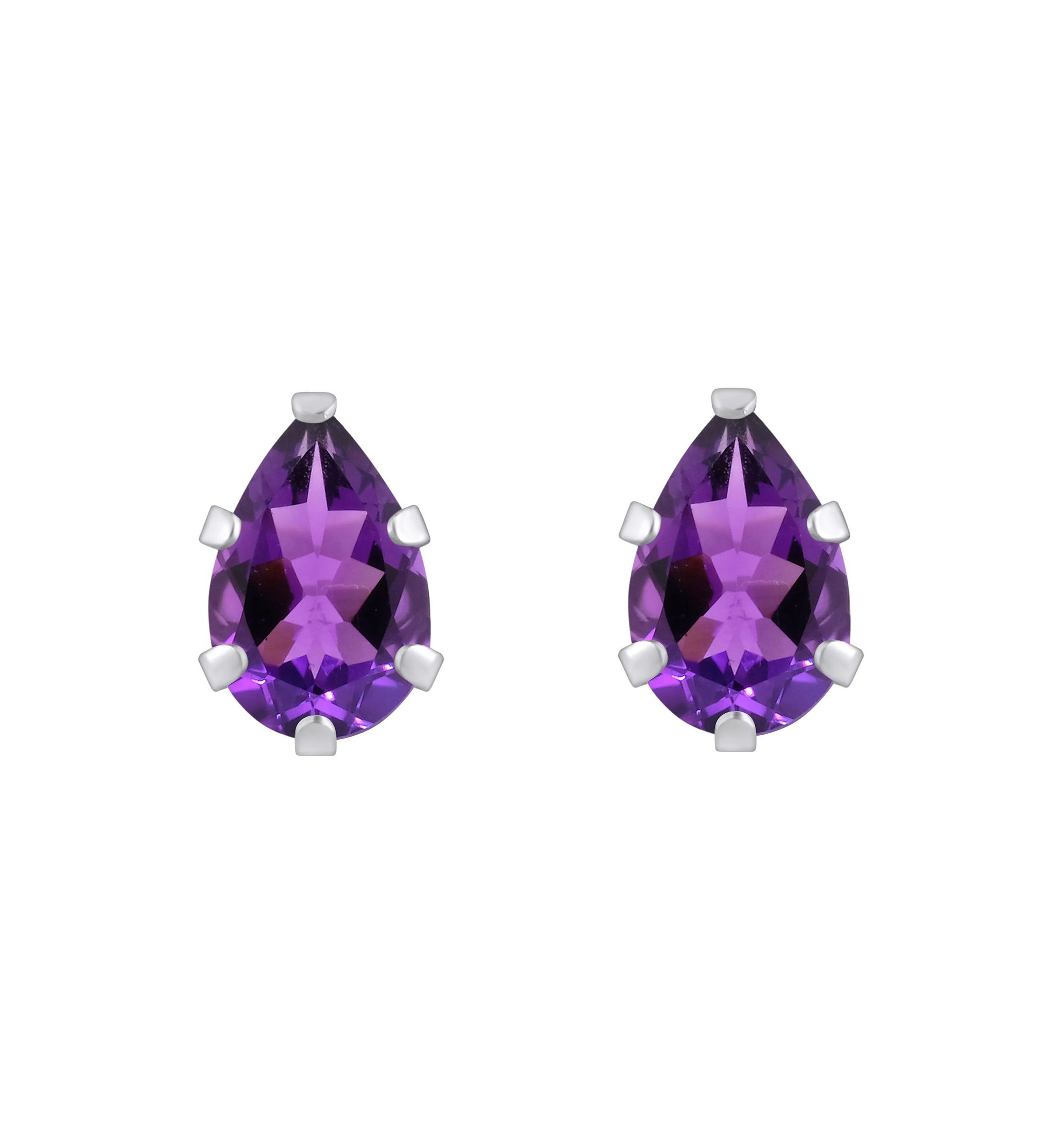10K Gold 6x4mm Pear Shape Amethyst Stud Earrings
