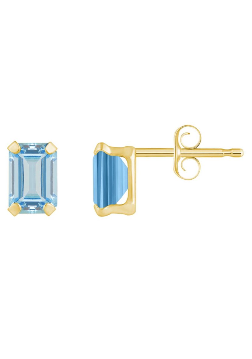 10K Gold 6x4mm Emerald Cut Aquamarine Stud Earrings