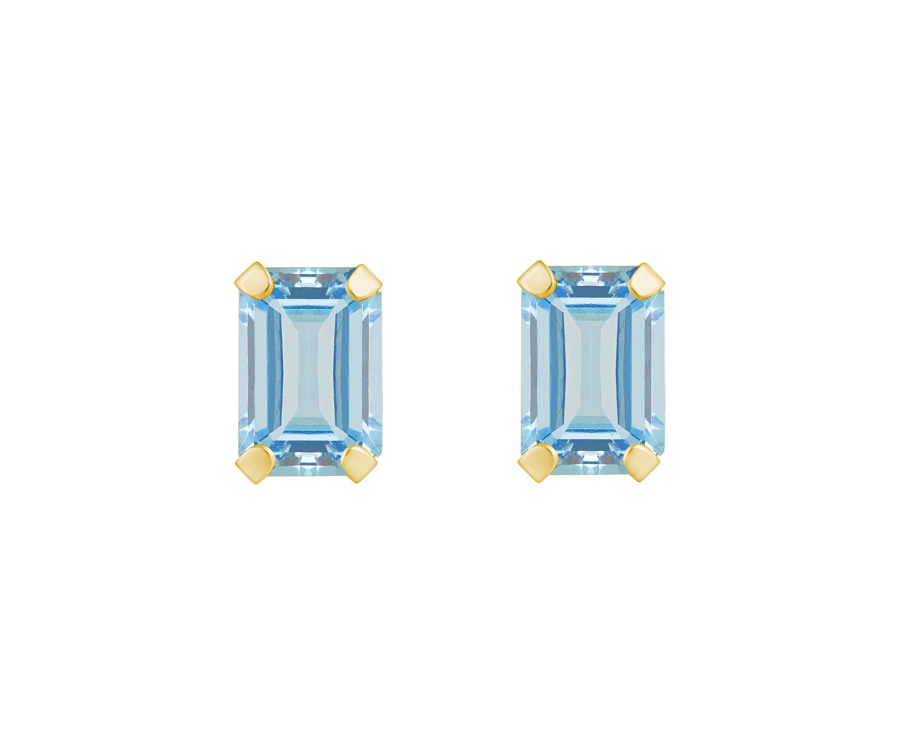 10K Gold 6x4mm Emerald Cut Aquamarine Stud Earrings