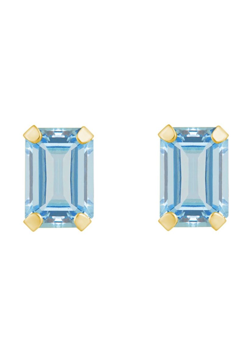 10K Gold 6x4mm Emerald Cut Aquamarine Stud Earrings