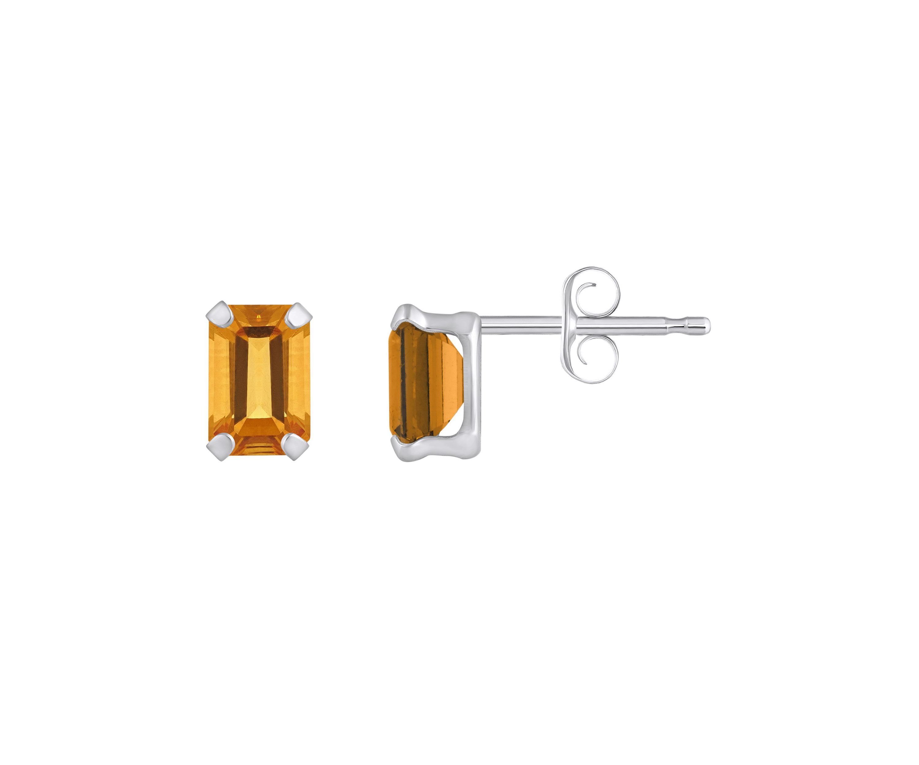 10K Gold 6x4mm Emerald Cut Citrine Stud Earrings
