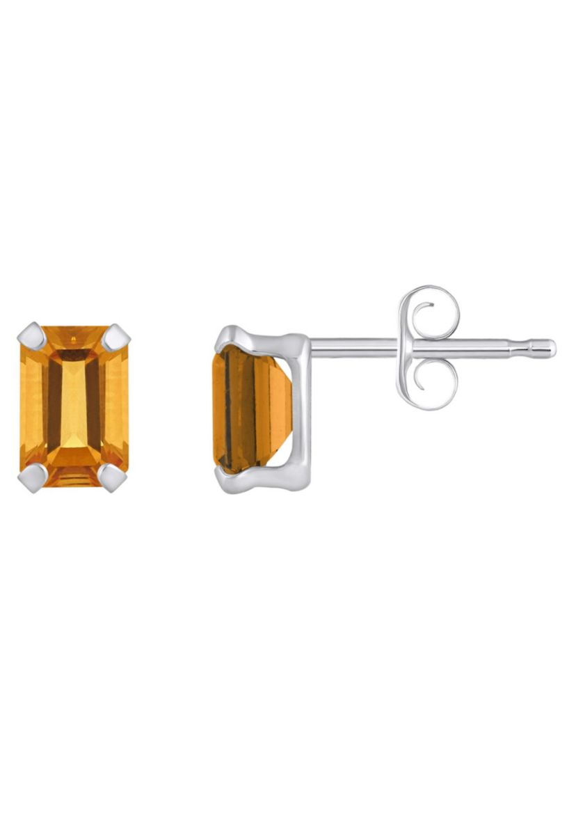 10K Gold 6x4mm Emerald Cut Citrine Stud Earrings