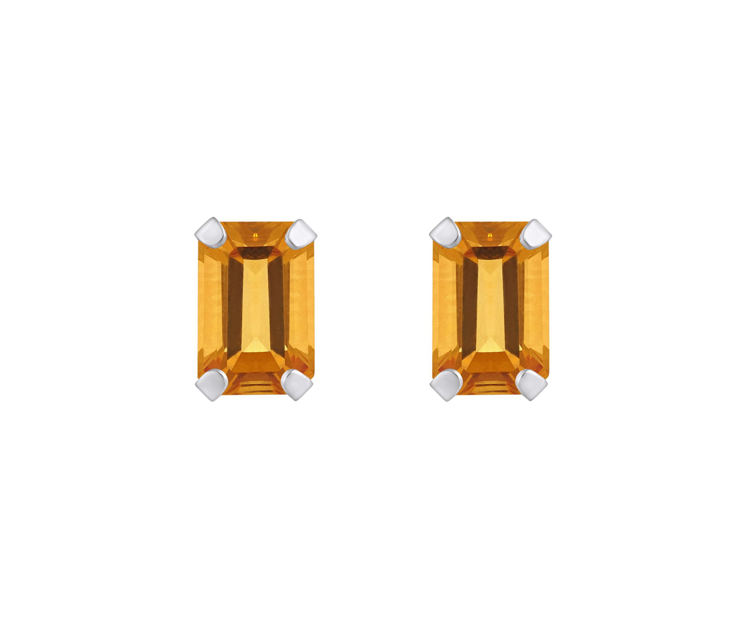 10K Gold 6x4mm Emerald Cut Citrine Stud Earrings
