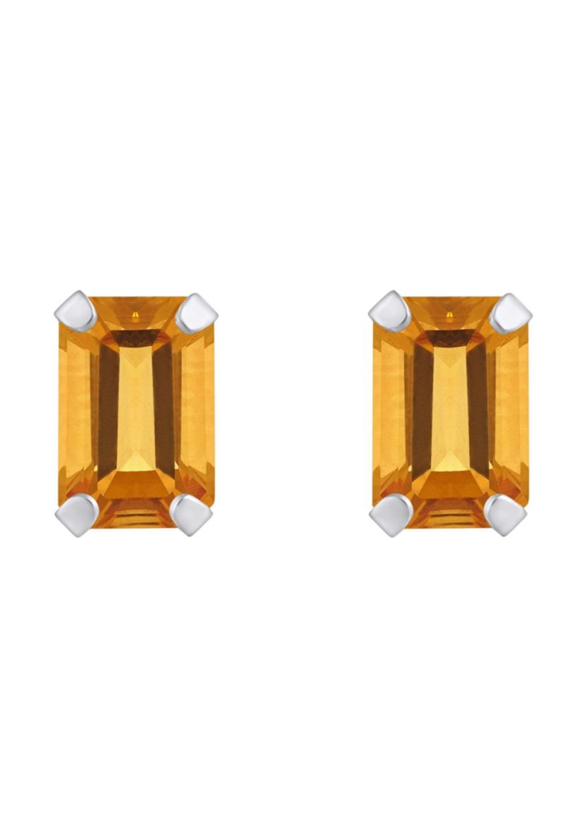 10K Gold 6x4mm Emerald Cut Citrine Stud Earrings