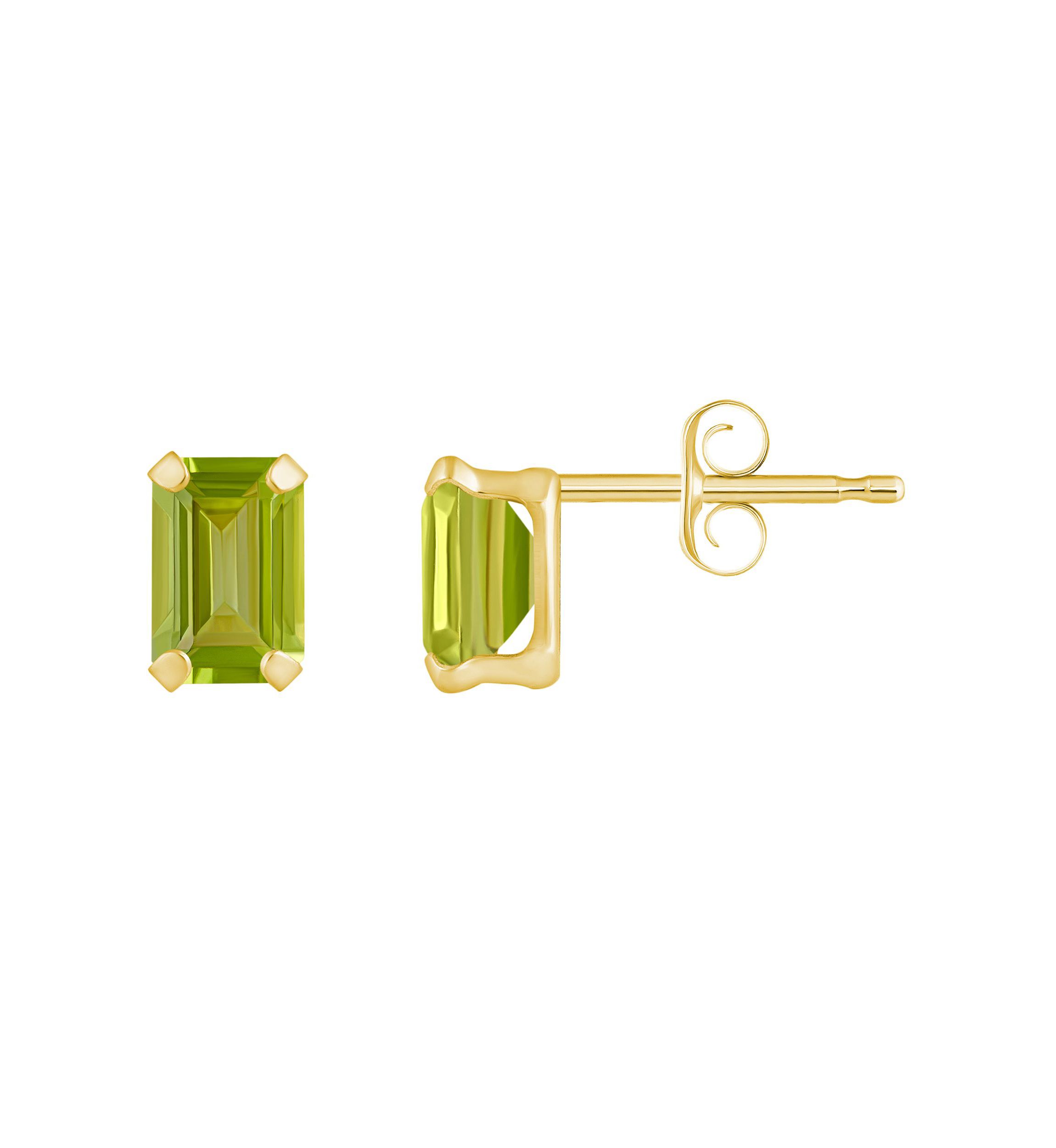 10K Gold 6x4mm Emerald Cut Peridot Stud Earrings